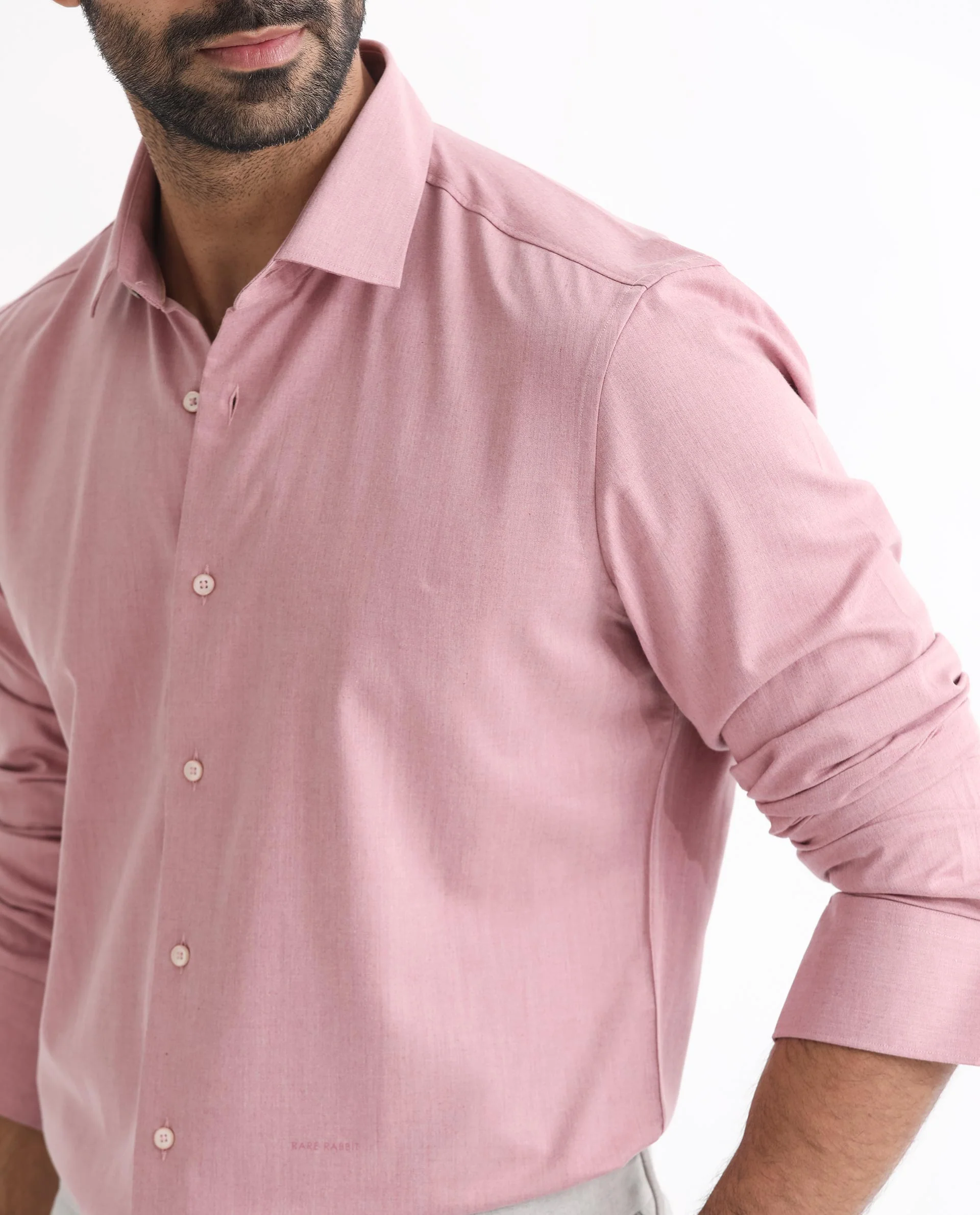 Rare Rabbit Men's Gunjan Pink Cotton Plain Regular Fit Full Sleeve Collared Shirt - Image 7
