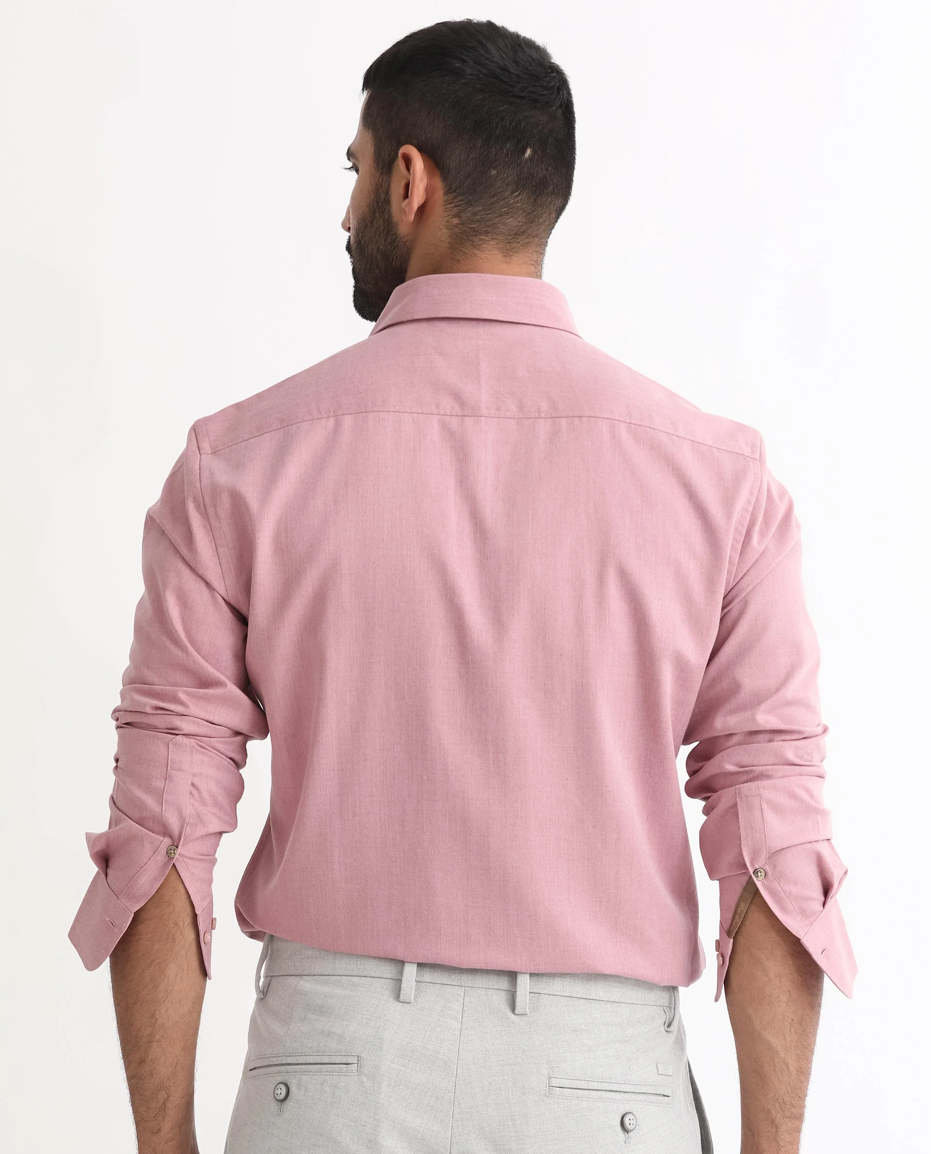 Rare Rabbit Men's Gunjan Pink Cotton Plain Regular Fit Full Sleeve Collared Shirt - Image 8