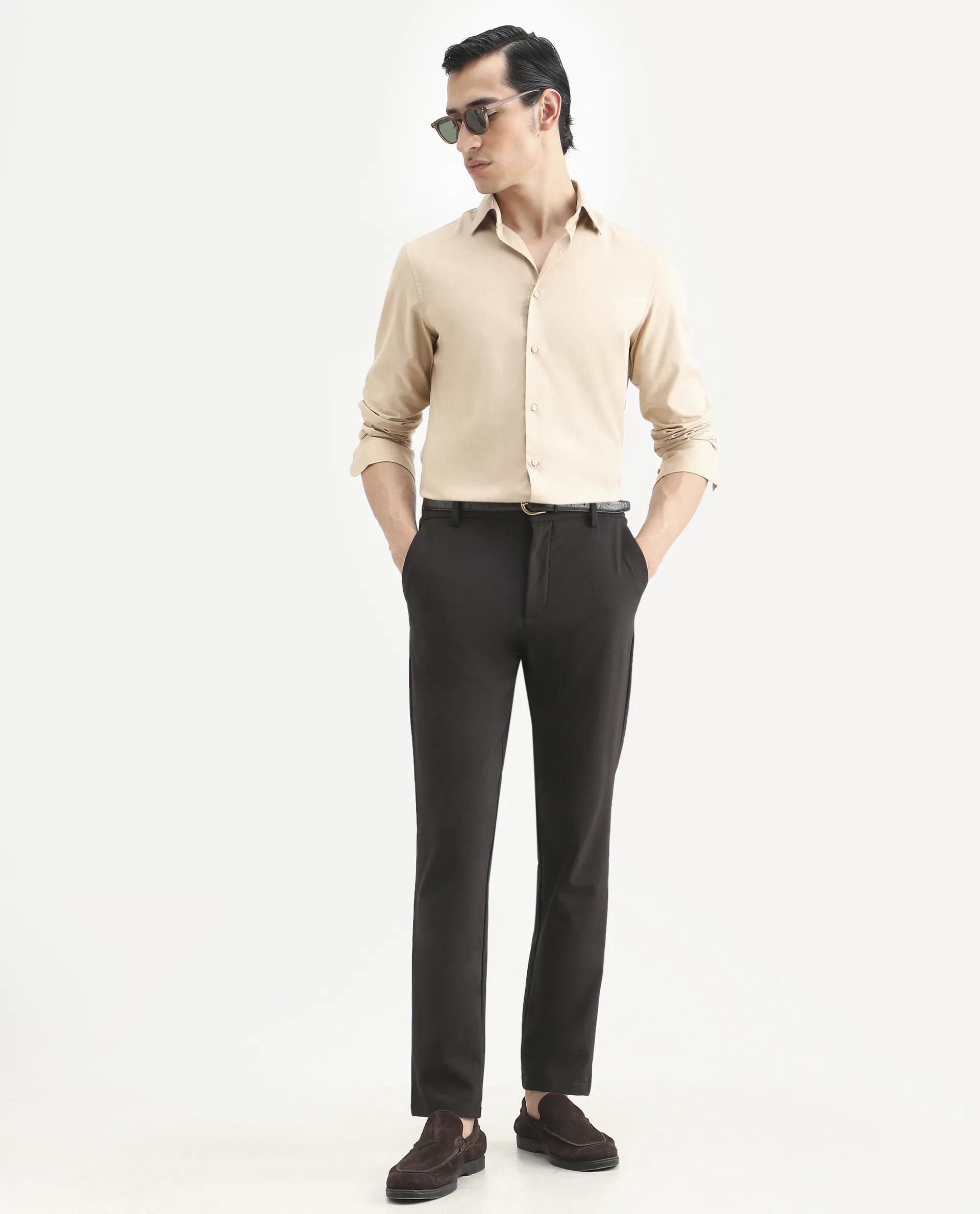 Rare Rabbit Men's Gunjo 25 Beige Polyester Blend Plain Regular Fit Full Sleeve Collared Shirt - Image 2