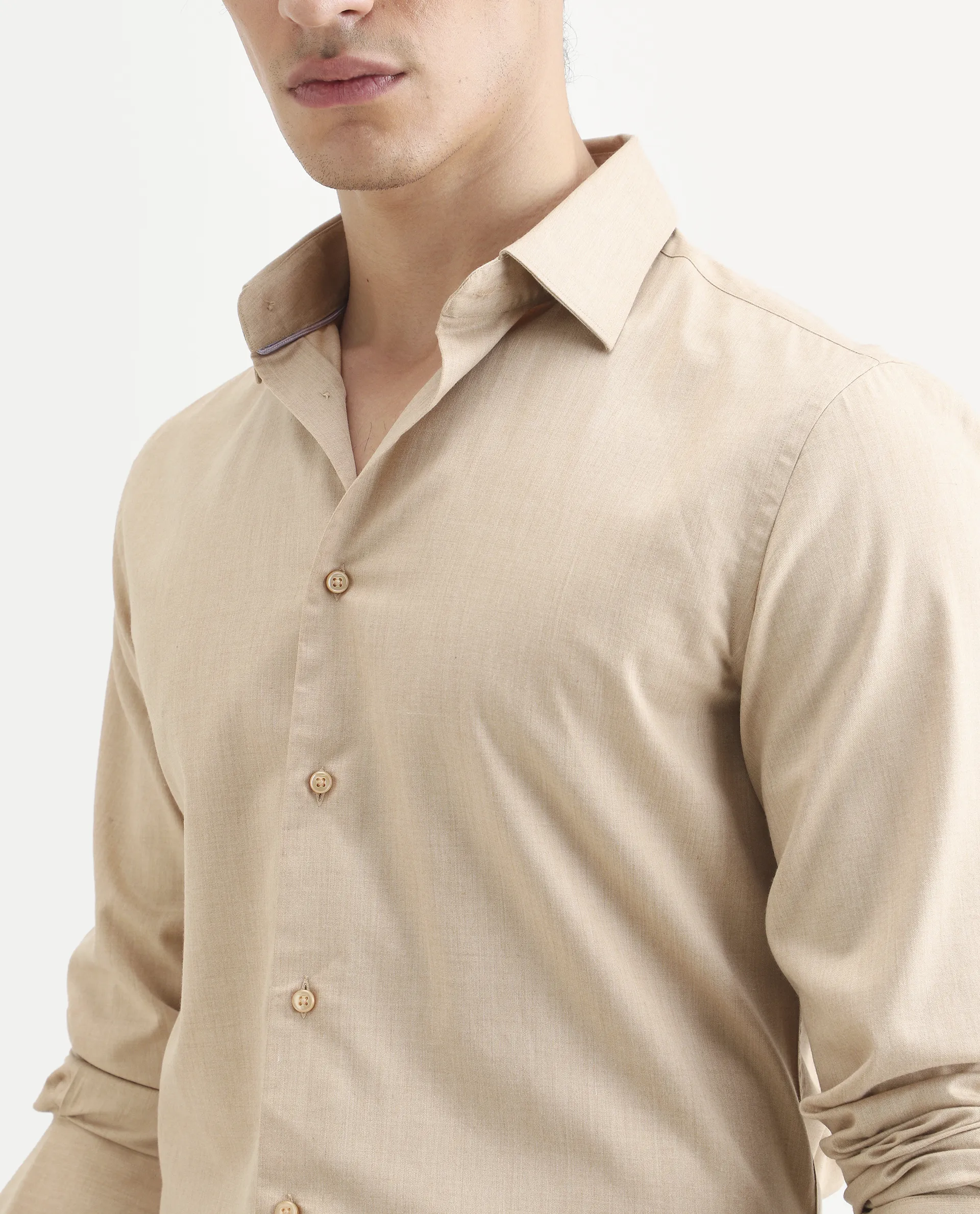 Rare Rabbit Men's Gunjo 25 Beige Polyester Blend Plain Regular Fit Full Sleeve Collared Shirt - Image 4