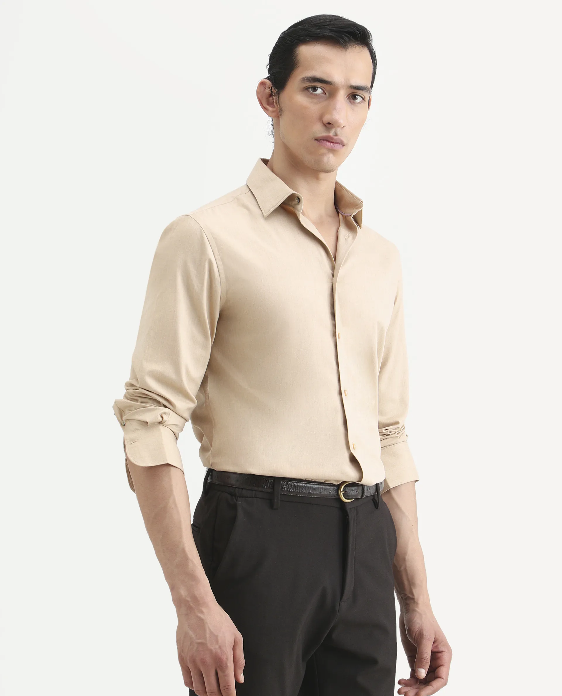 Rare Rabbit Men's Gunjo 25 Beige Polyester Blend Plain Regular Fit Full Sleeve Collared Shirt - Image 6