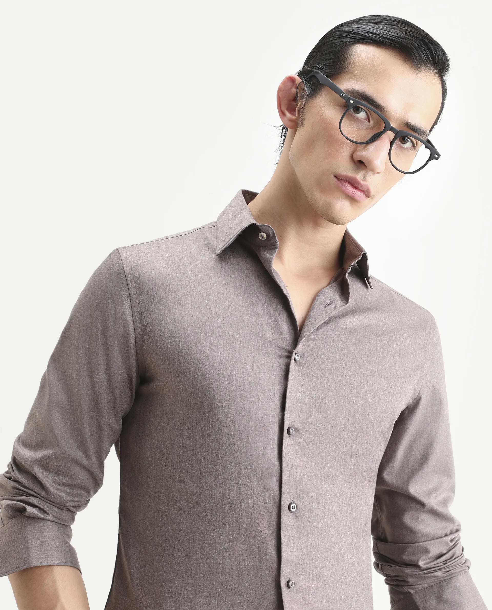 Rare Rabbit Men's Gunjo 25 Dusky Brown Polyester Blend Plain Regular Fit Full Sleeve Collared Shirt - Image 4