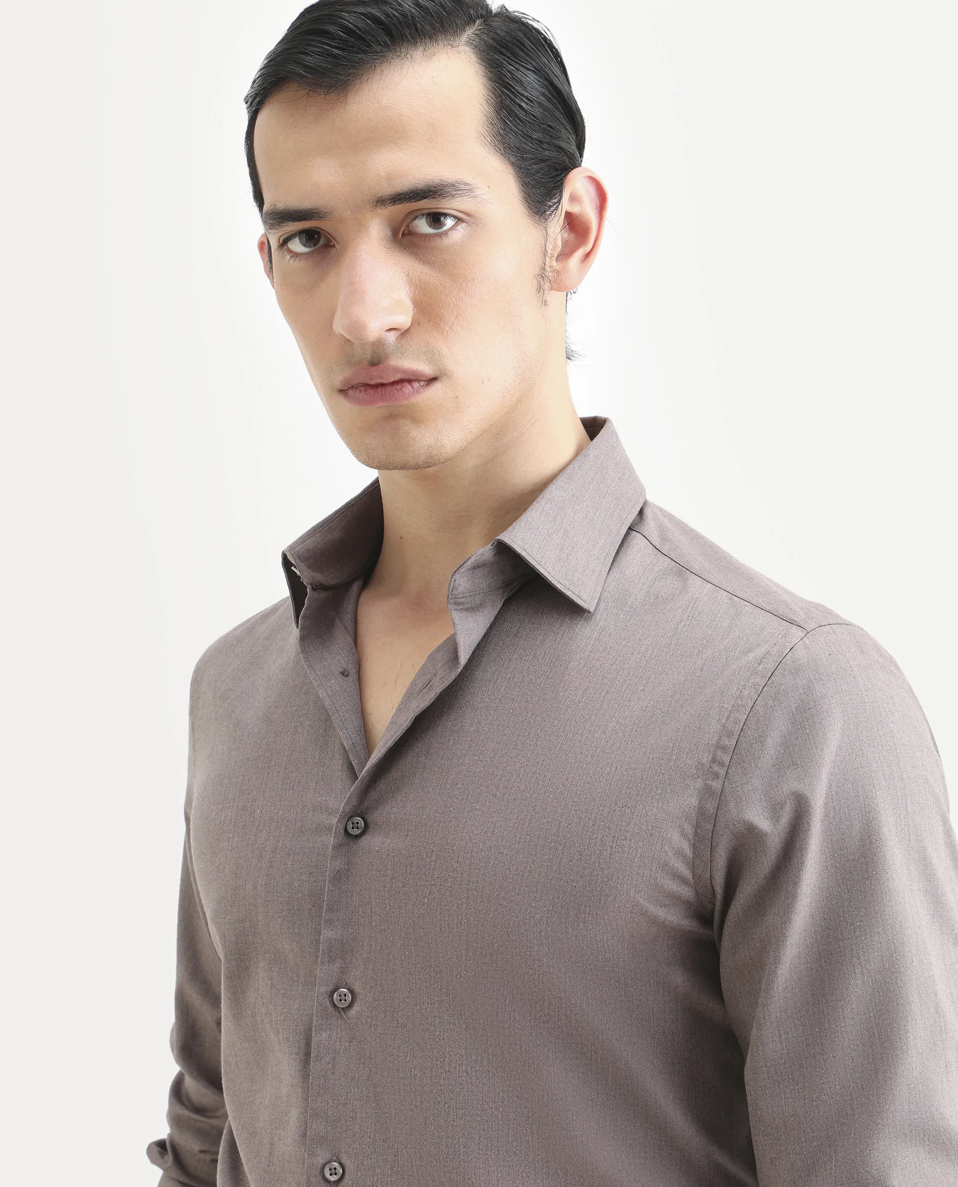 Rare Rabbit Men's Gunjo 25 Dusky Brown Polyester Blend Plain Regular Fit Full Sleeve Collared Shirt - Image 5
