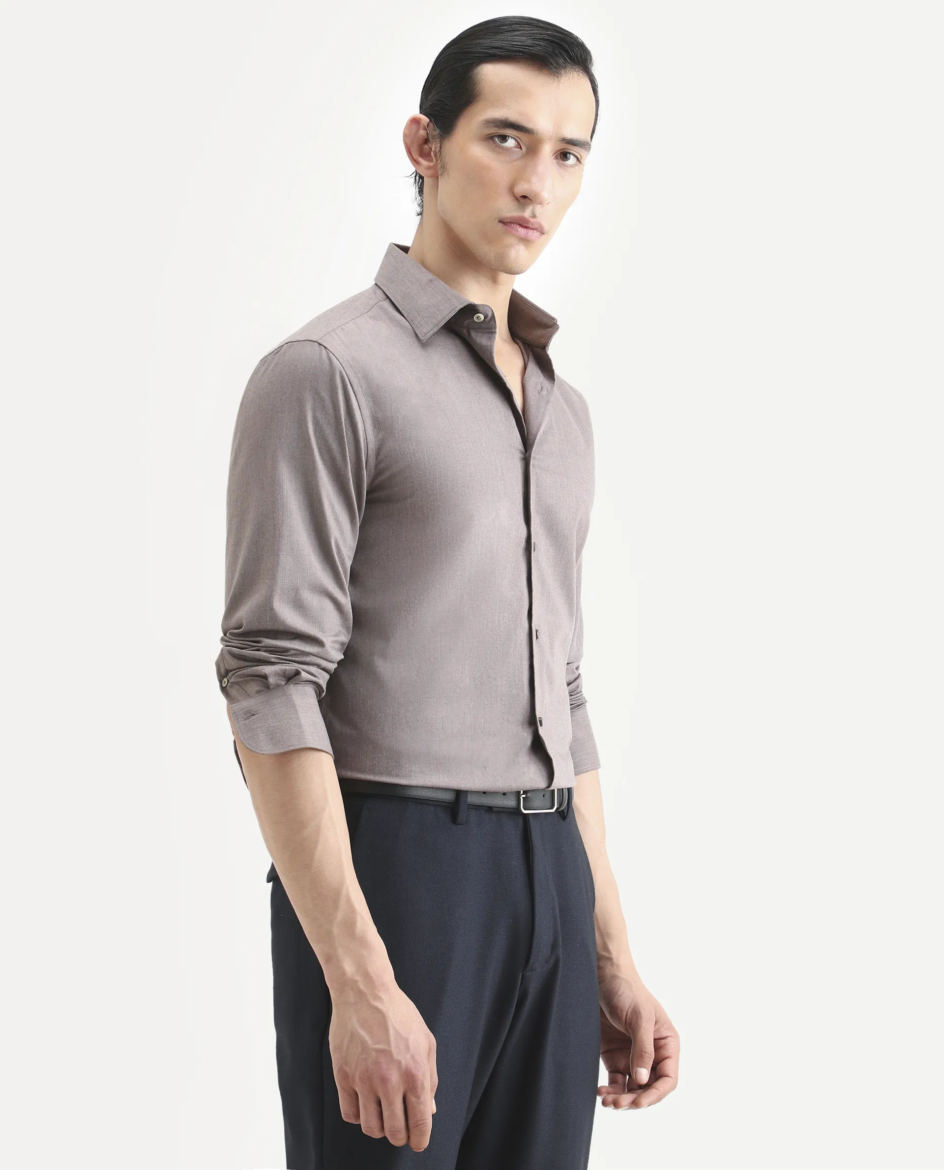 Rare Rabbit Men's Gunjo 25 Dusky Brown Polyester Blend Plain Regular Fit Full Sleeve Collared Shirt - Image 6