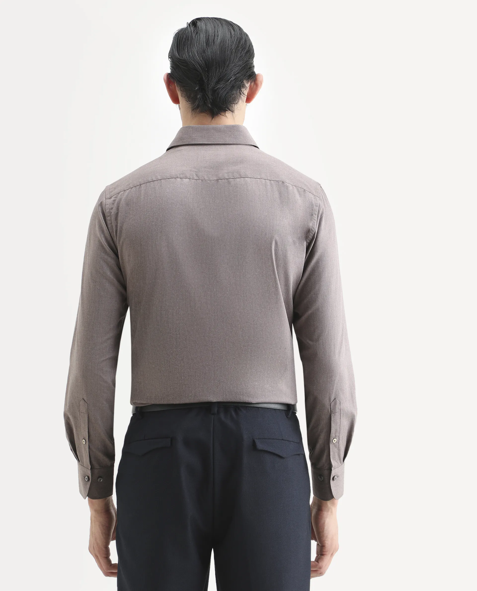 Rare Rabbit Men's Gunjo 25 Dusky Brown Polyester Blend Plain Regular Fit Full Sleeve Collared Shirt - Image 7