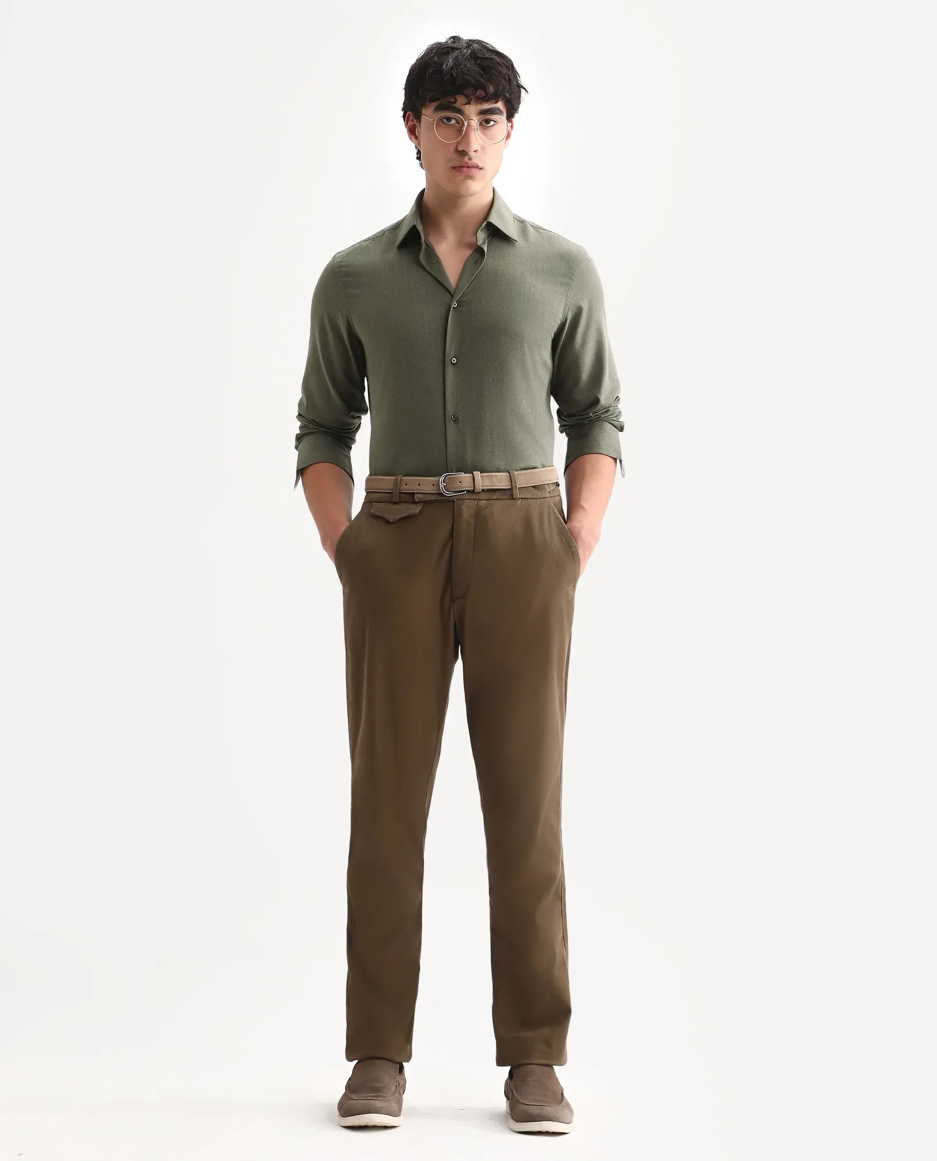 Rare Rabbit Men's Gunjo 25 Dusky Green Polyester Plain Regular Fit Full Sleeve Collared Shirt - Image 2