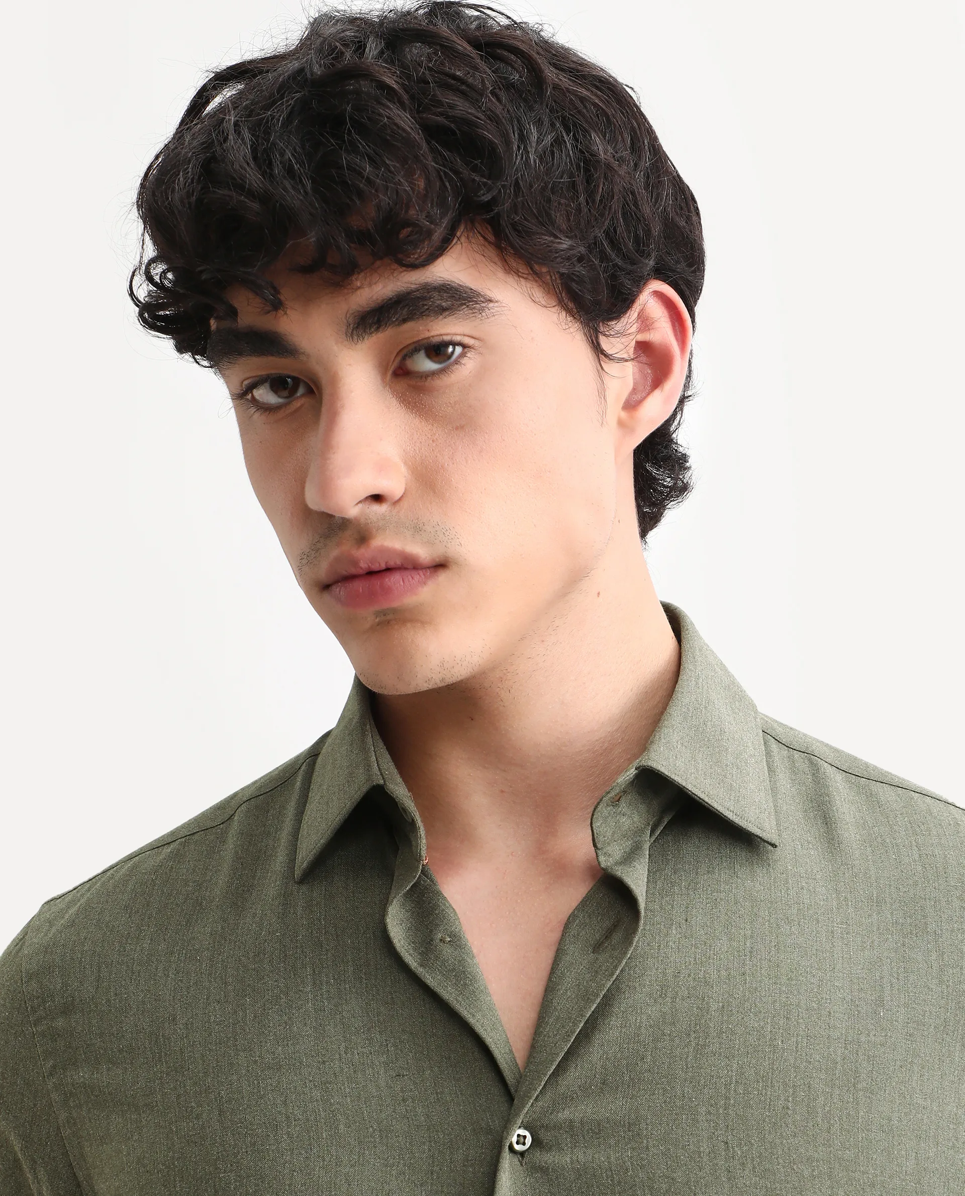 Rare Rabbit Men's Gunjo 25 Dusky Green Polyester Plain Regular Fit Full Sleeve Collared Shirt - Image 3