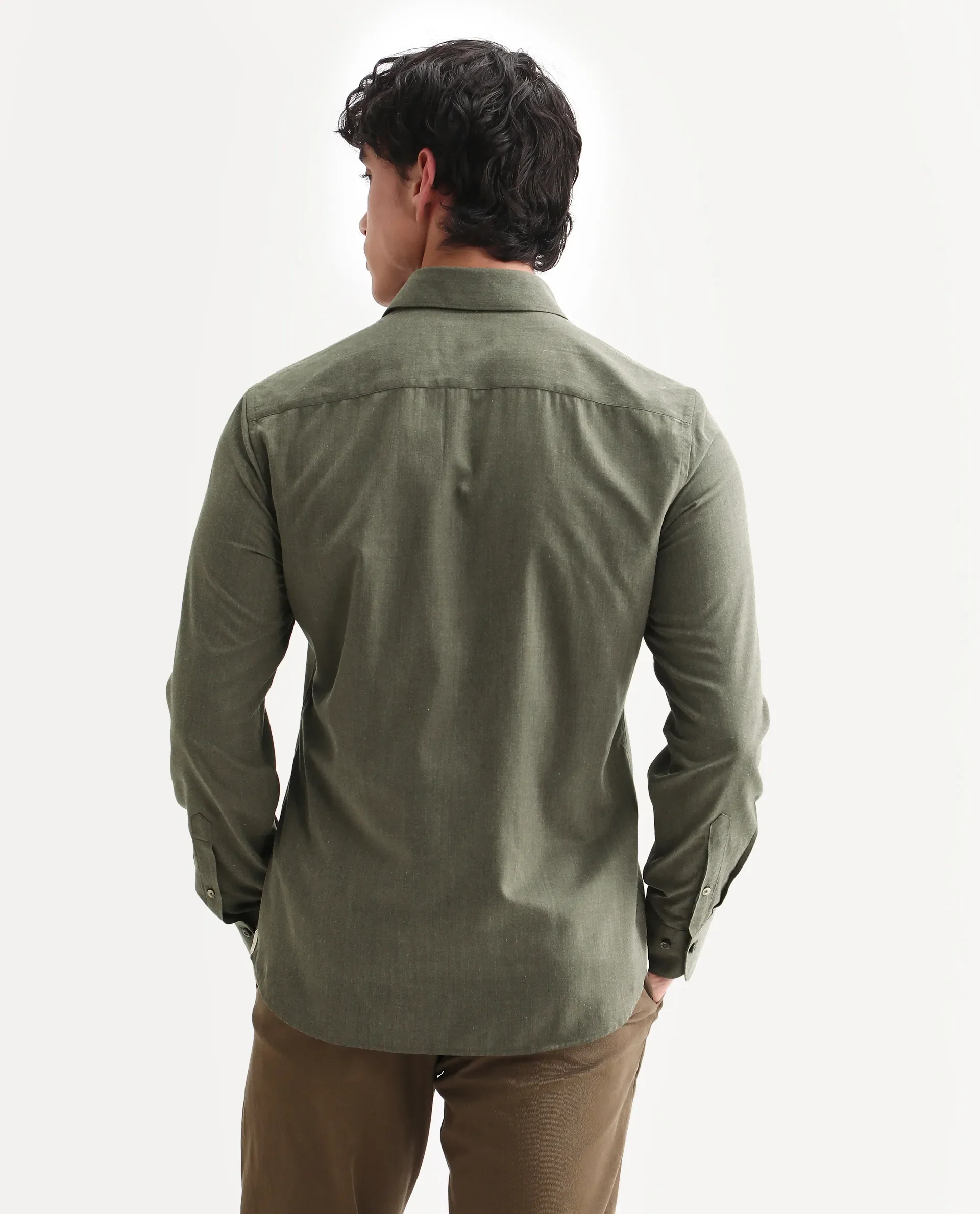 Rare Rabbit Men's Gunjo 25 Dusky Green Polyester Plain Regular Fit Full Sleeve Collared Shirt - Image 6