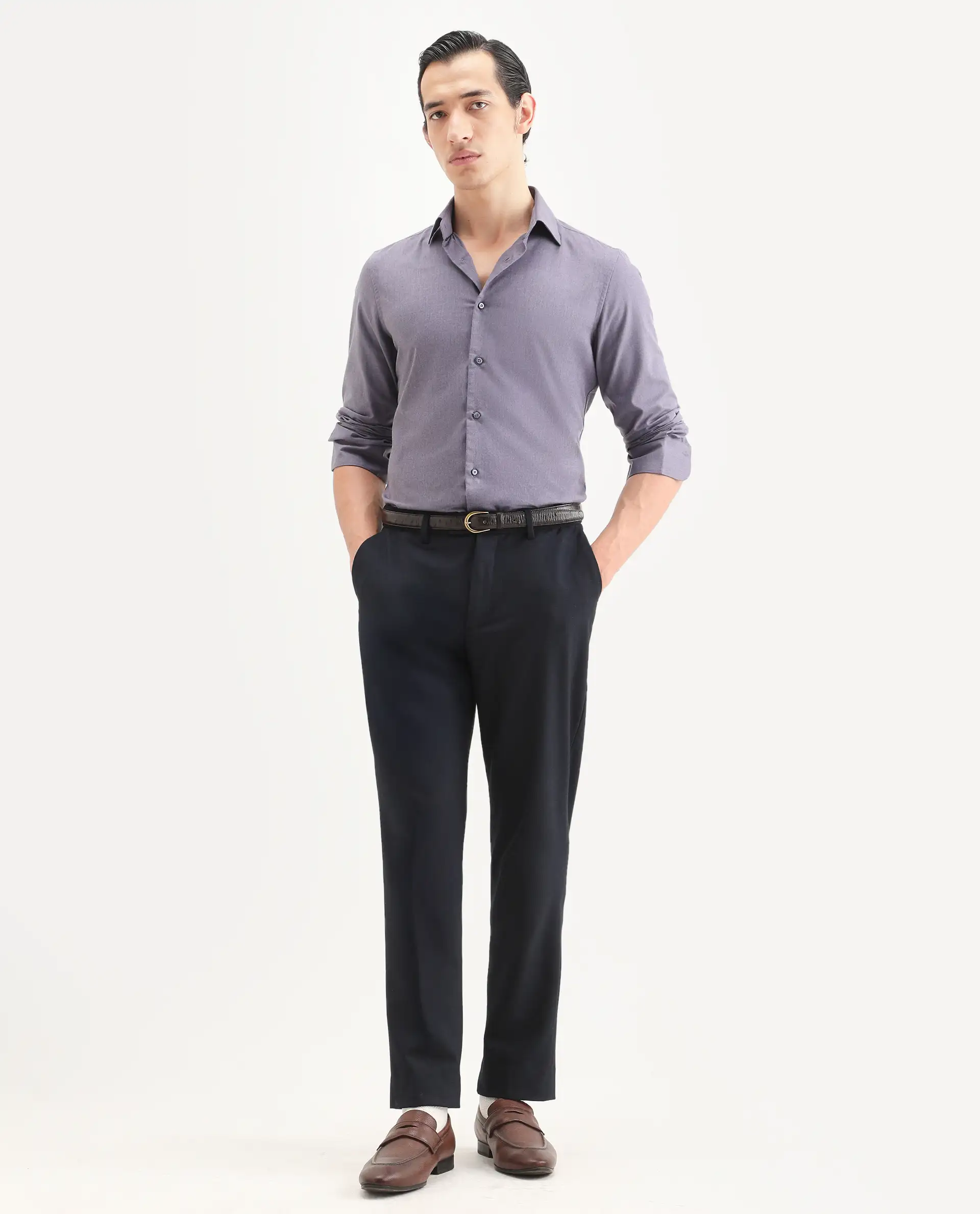 Rare Rabbit Men's Gunjo 25 Dusky Purple Polyester Plain Regular Fit Full Sleeve Collared Shirt - Image 2