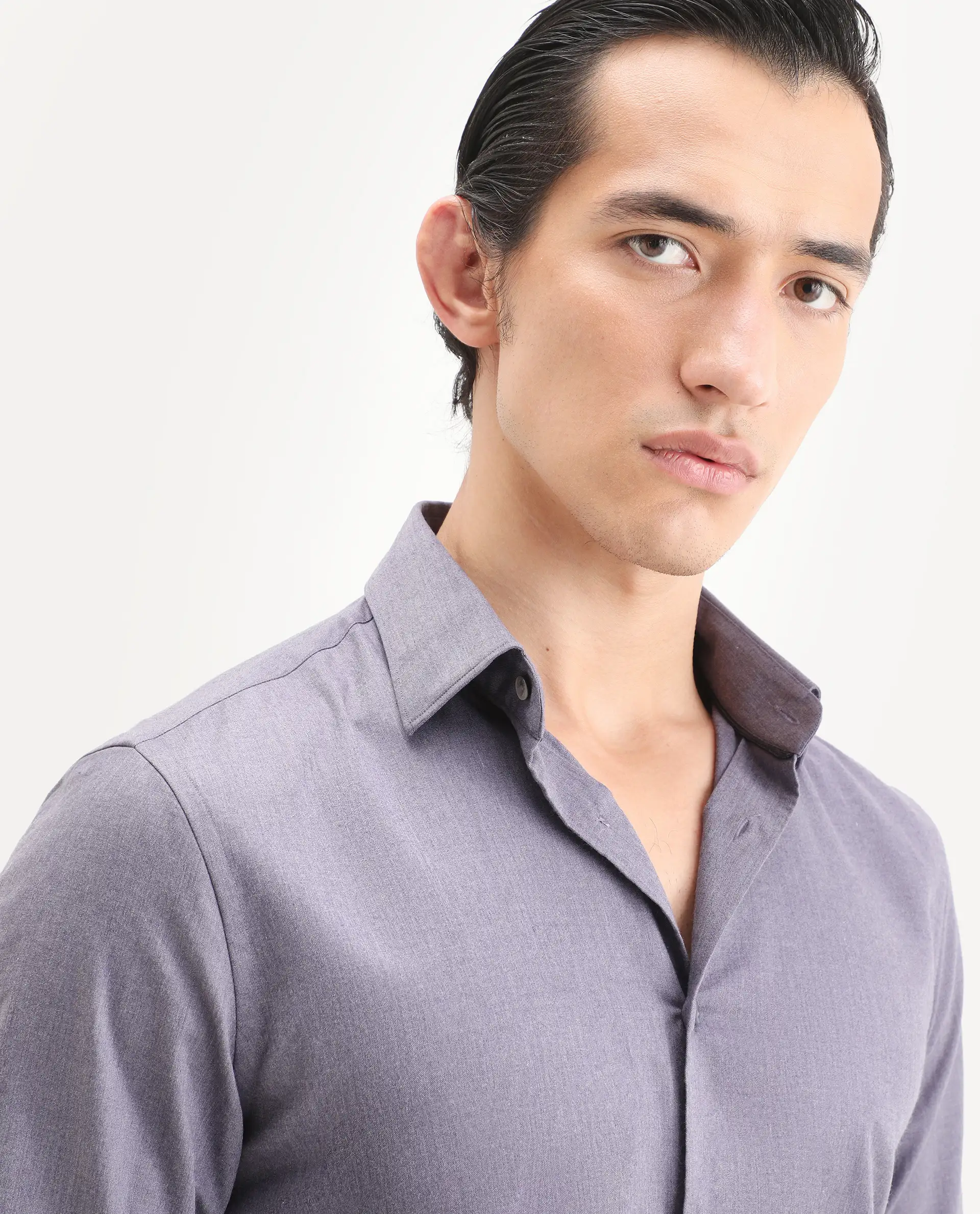 Rare Rabbit Men's Gunjo 25 Dusky Purple Polyester Plain Regular Fit Full Sleeve Collared Shirt - Image 3