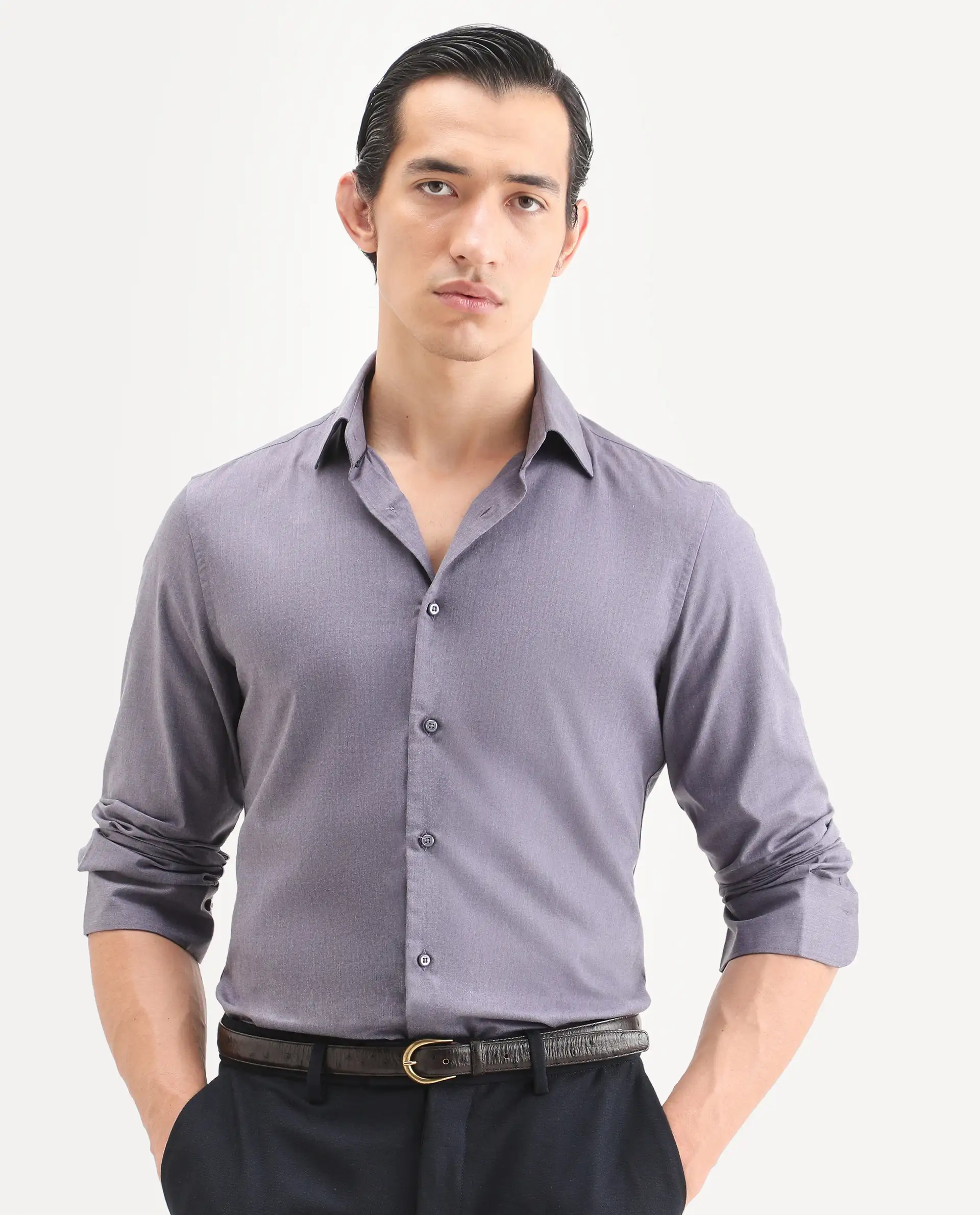 Rare Rabbit Men's Gunjo 25 Dusky Purple Polyester Plain Regular Fit Full Sleeve Collared Shirt - Image 4