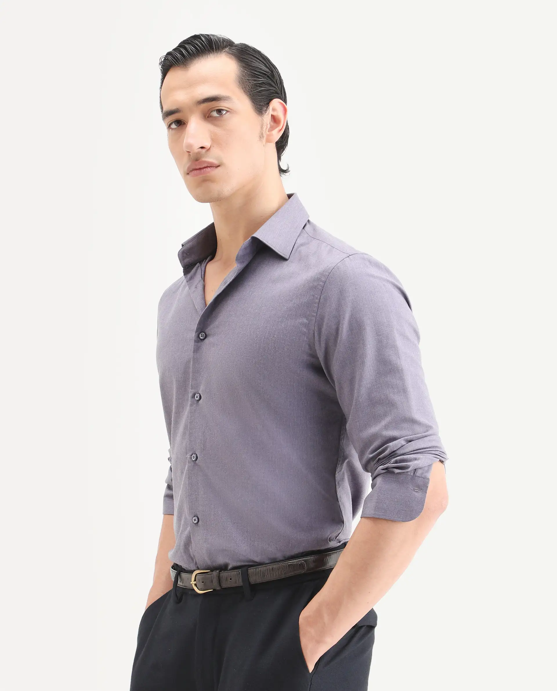 Rare Rabbit Men's Gunjo 25 Dusky Purple Polyester Plain Regular Fit Full Sleeve Collared Shirt - Image 5