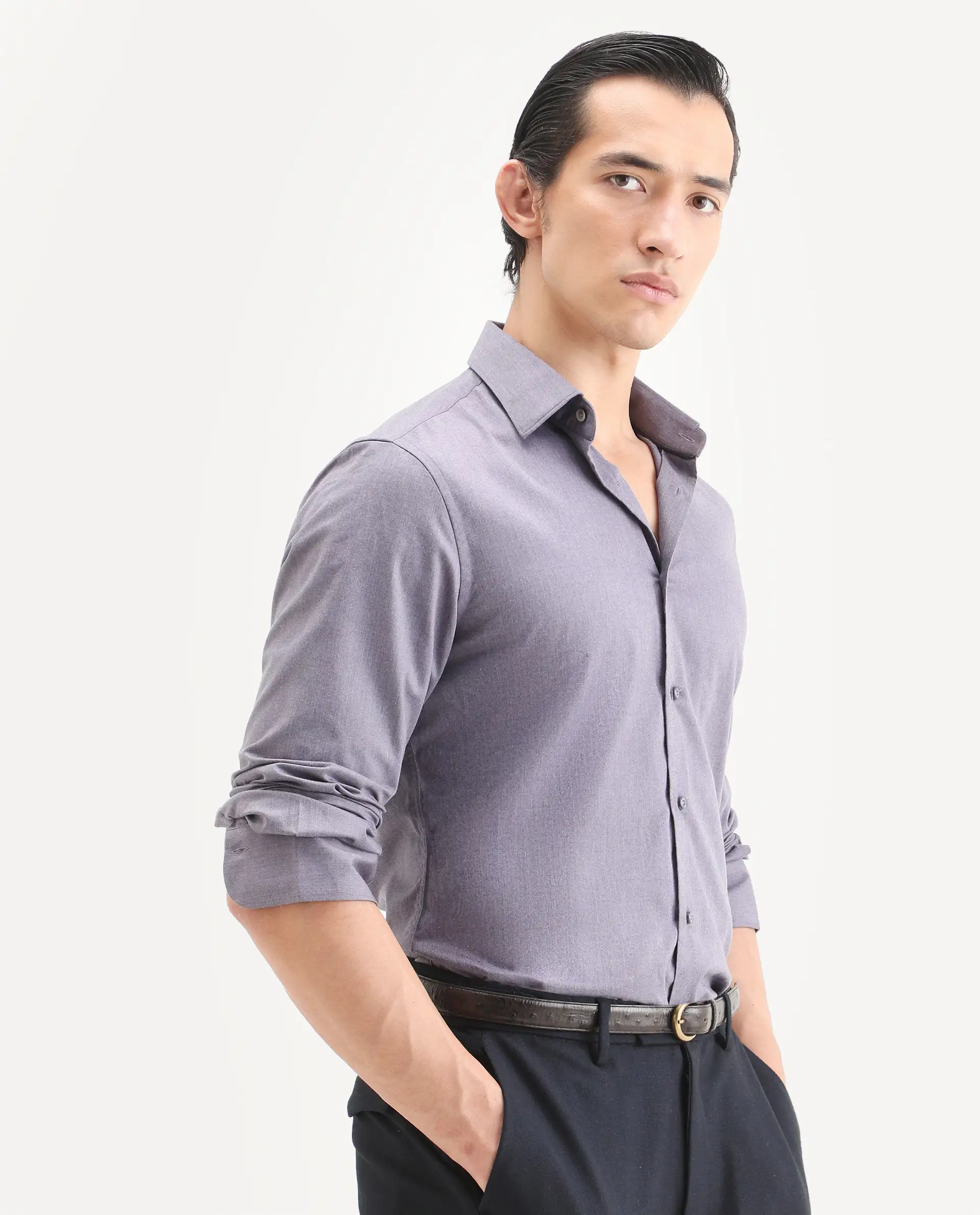 Rare Rabbit Men's Gunjo 25 Dusky Purple Polyester Plain Regular Fit Full Sleeve Collared Shirt - Image 6