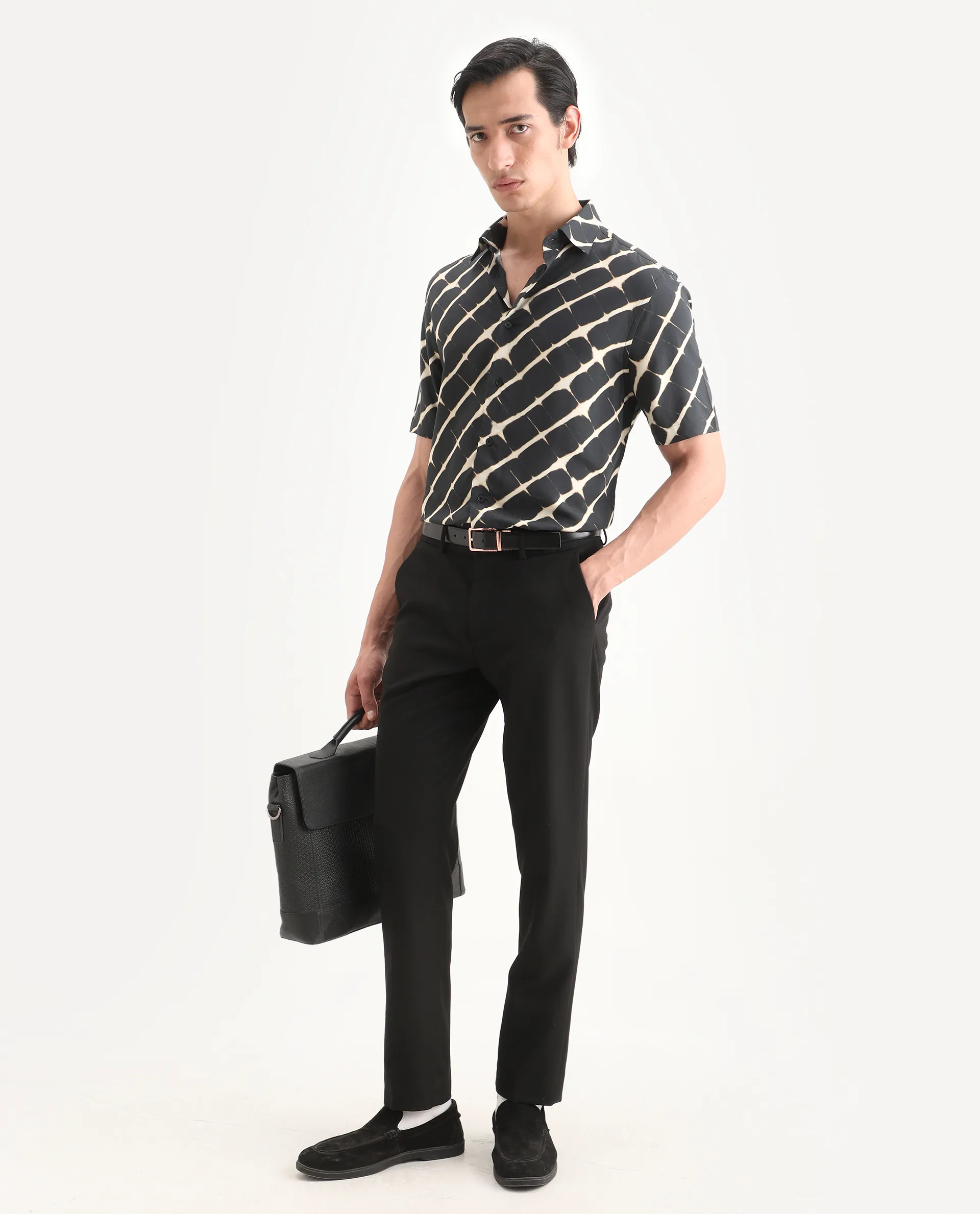 Rare Rabbit Men's Gunt Black Viscose Fabric Half Sleeve Spread Collar Regular Fit Abstract Print Shirt - Image 2