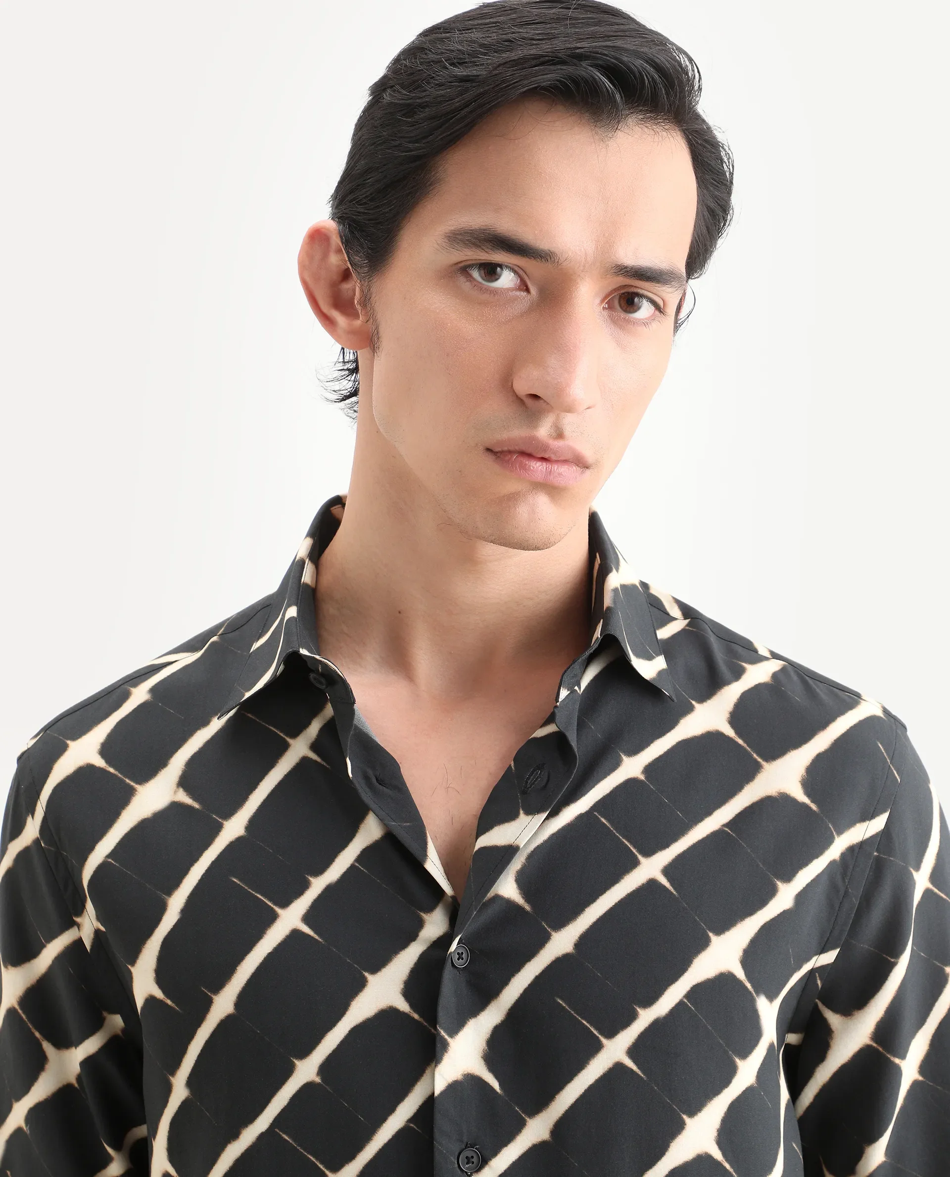 Rare Rabbit Men's Gunt Black Viscose Fabric Half Sleeve Spread Collar Regular Fit Abstract Print Shirt - Image 7