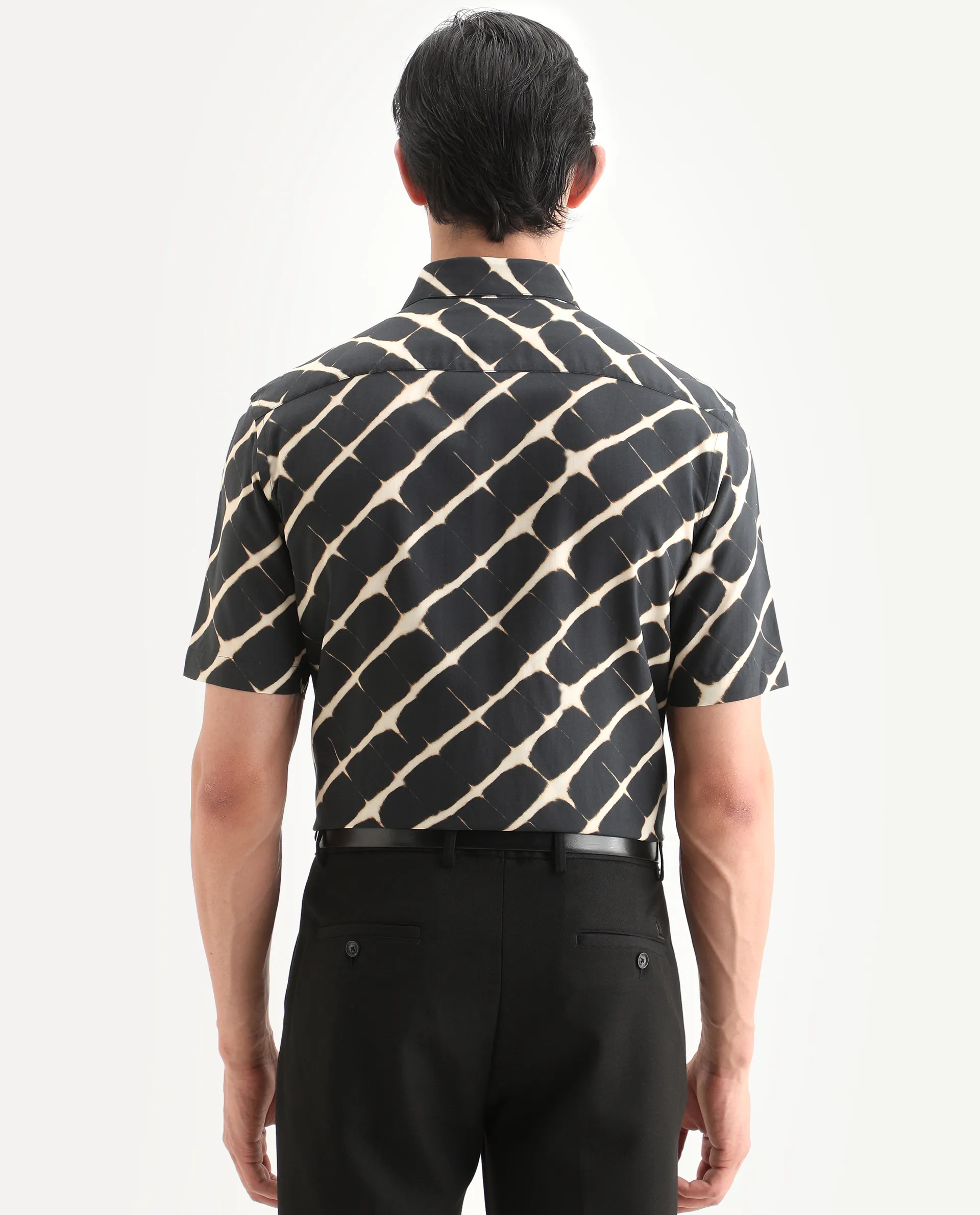 Rare Rabbit Men's Gunt Black Viscose Fabric Half Sleeve Spread Collar Regular Fit Abstract Print Shirt - Image 8