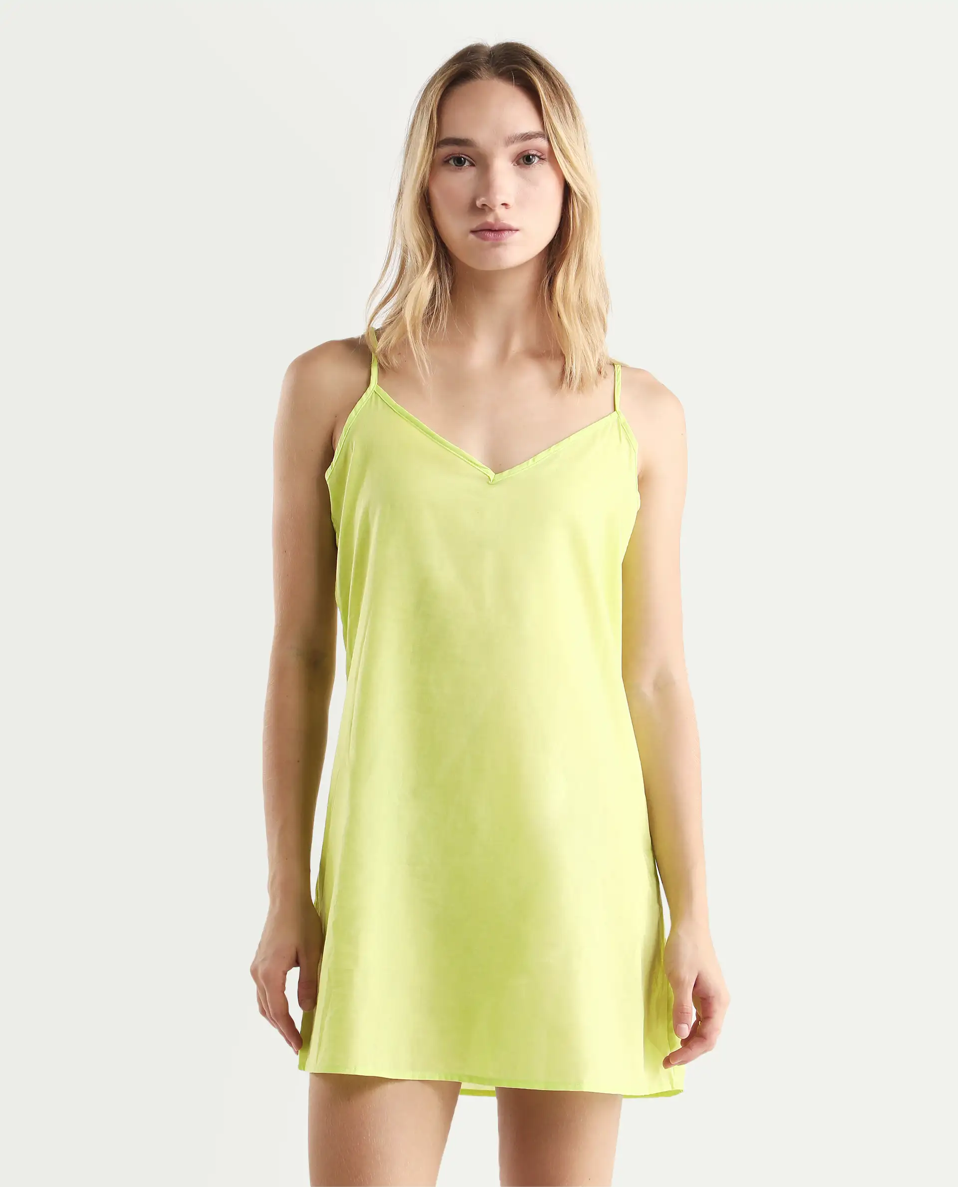 Rareism Women's Gunthaar Light Green Cotton Lapel Neck Schiffli Extended Sleeves Mini Flared Dress - Image 3