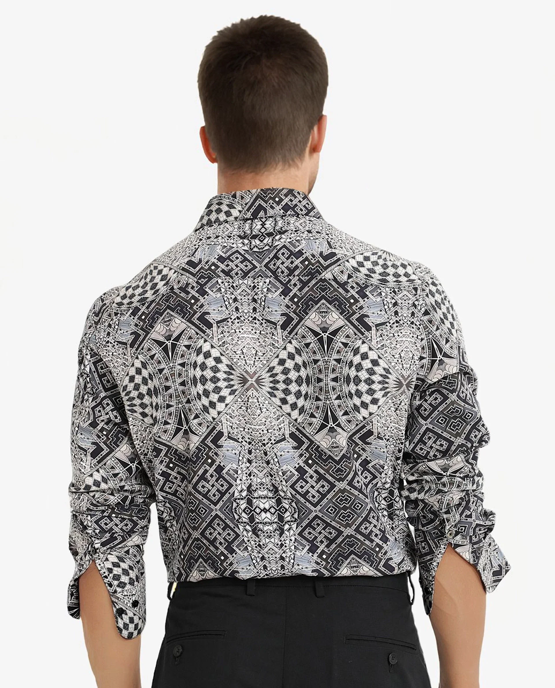 Rare Rabbit Men's Guret Black Viscose Decorative Print Regular Fit Full Sleeve Collared Shirt - Image 4