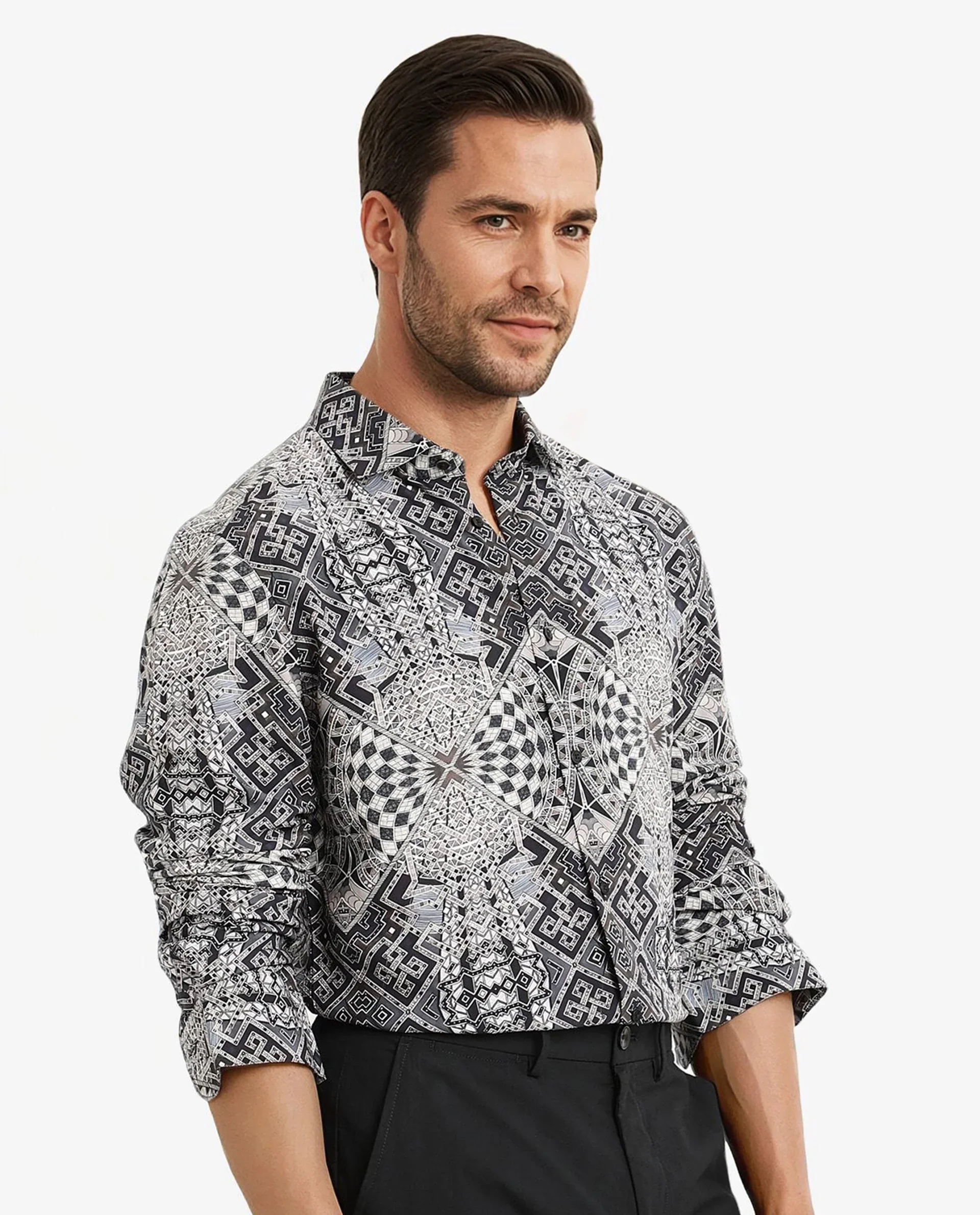 Rare Rabbit Men's Guret Black Viscose Decorative Print Regular Fit Full Sleeve Collared Shirt - Image 5