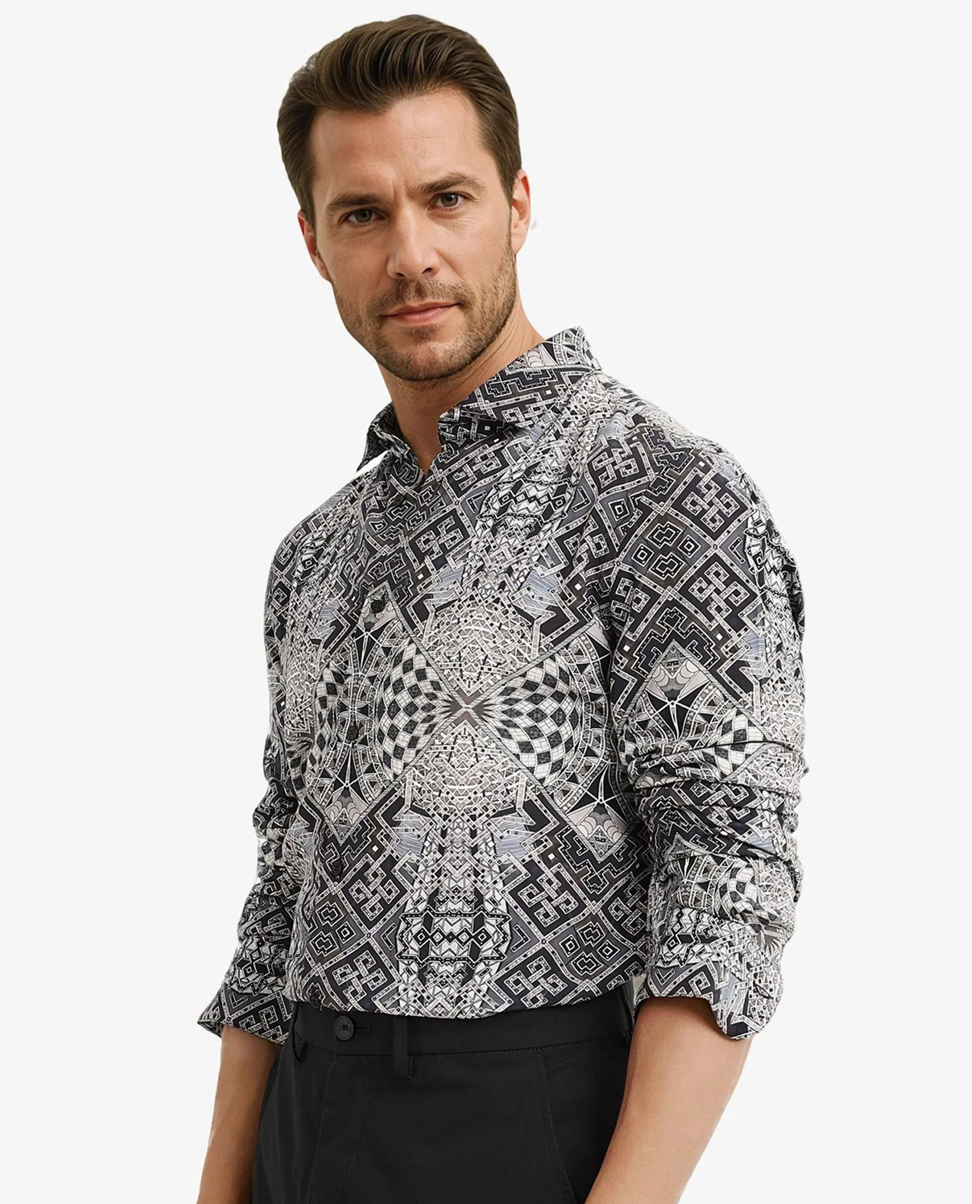Rare Rabbit Men's Guret Black Viscose Decorative Print Regular Fit Full Sleeve Collared Shirt - Image 6