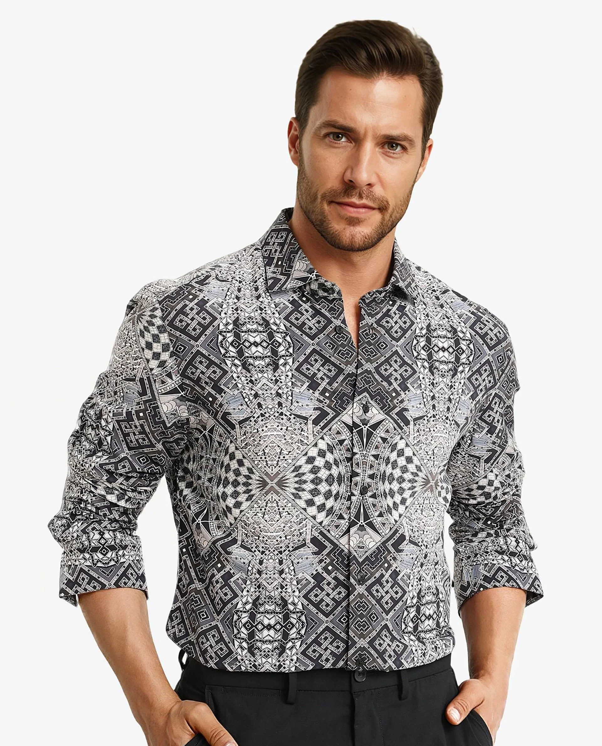 Rare Rabbit Men's Guret Black Viscose Decorative Print Regular Fit Full Sleeve Collared Shirt - Image 7