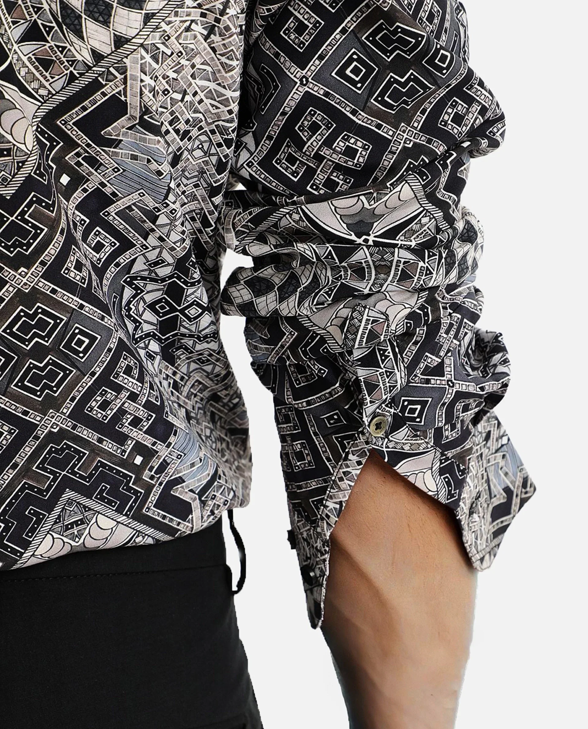 Rare Rabbit Men's Guret Black Viscose Decorative Print Regular Fit Full Sleeve Collared Shirt - Image 8