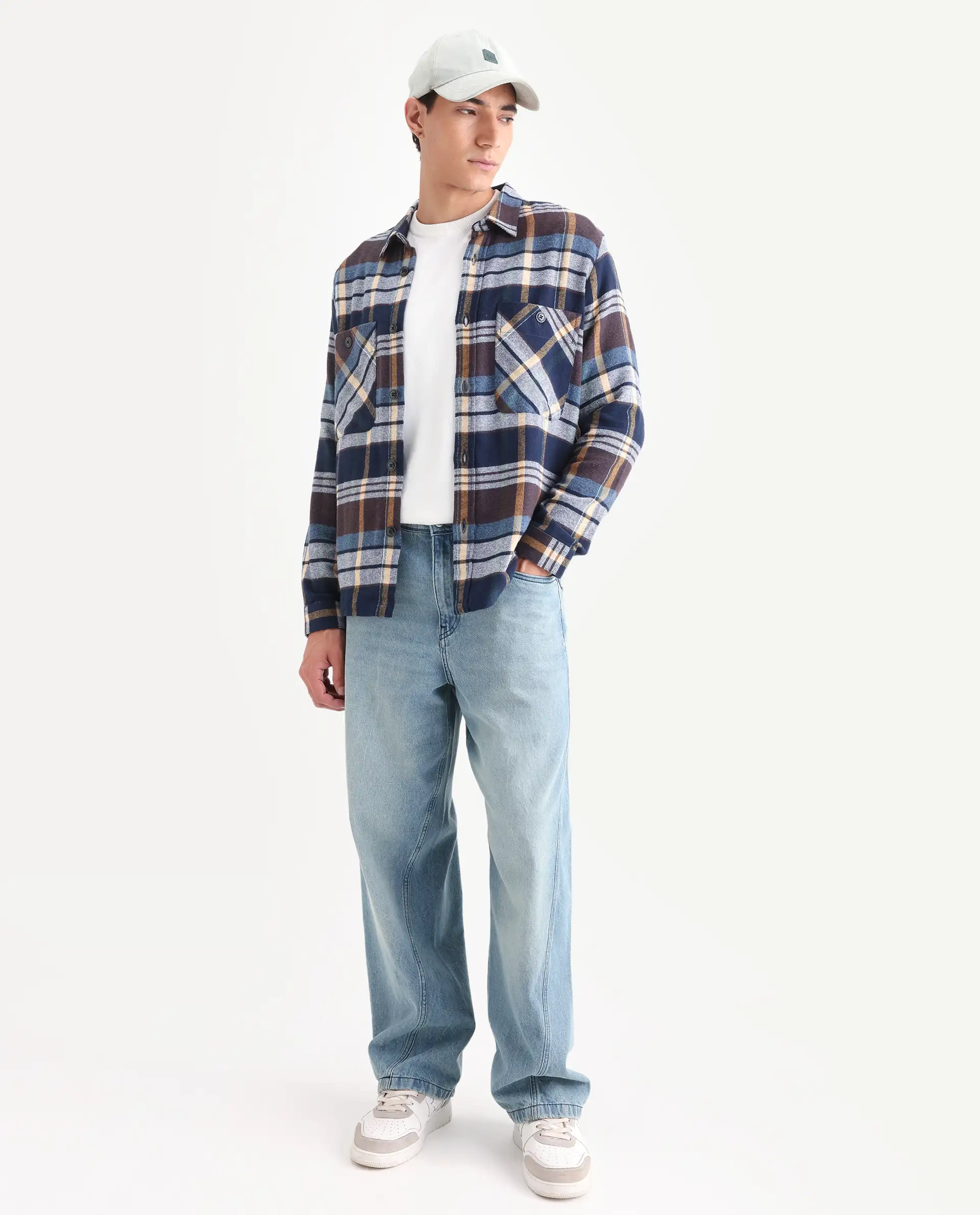 Rare Rabbit Men's Gustro Brown Cotton Checked Print Relaxed Fit Full Sleeve Collared Shacket - Image 2
