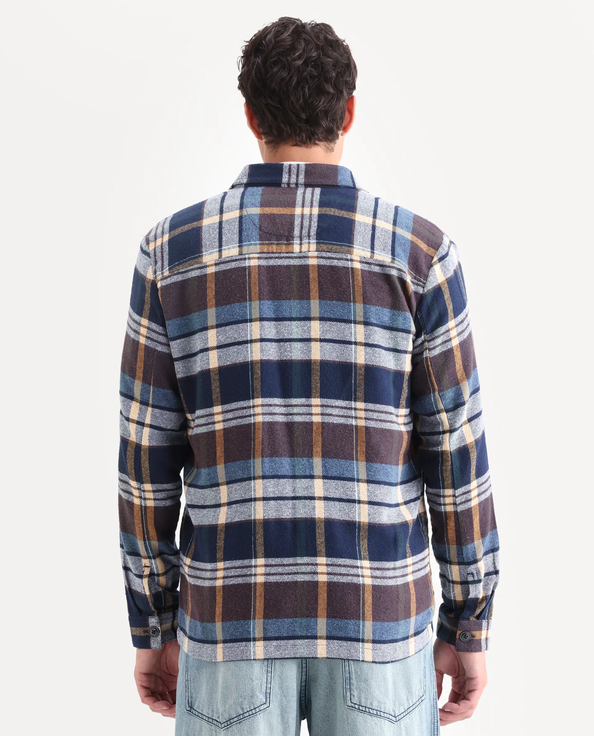 Rare Rabbit Men's Gustro Brown Cotton Checked Print Relaxed Fit Full Sleeve Collared Shacket - Image 8