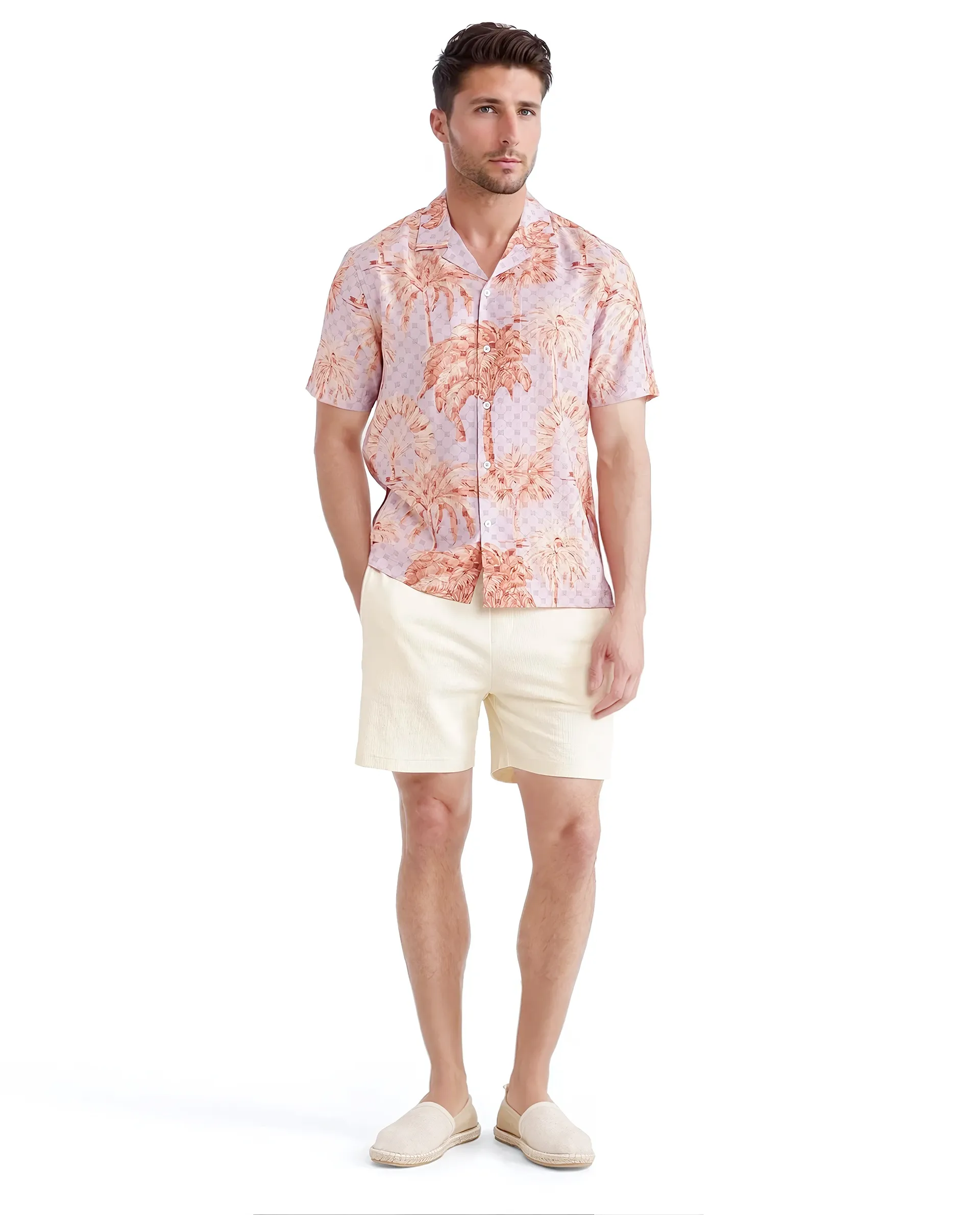 Rare Rabbit Men's Gusy Pastel Purple Viscose Blend Monogram Print Boxy Fit Half Sleeve Cuban Collar Shirt - Image 2