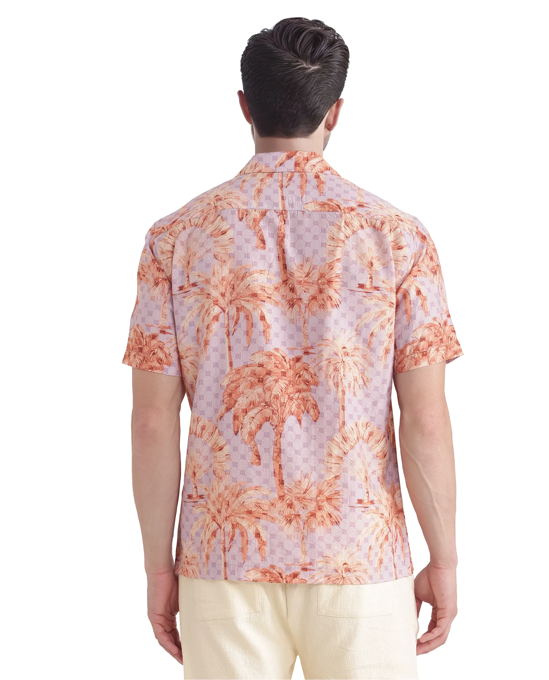 Rare Rabbit Men's Gusy Pastel Purple Viscose Blend Monogram Print Boxy Fit Half Sleeve Cuban Collar Shirt - Image 4