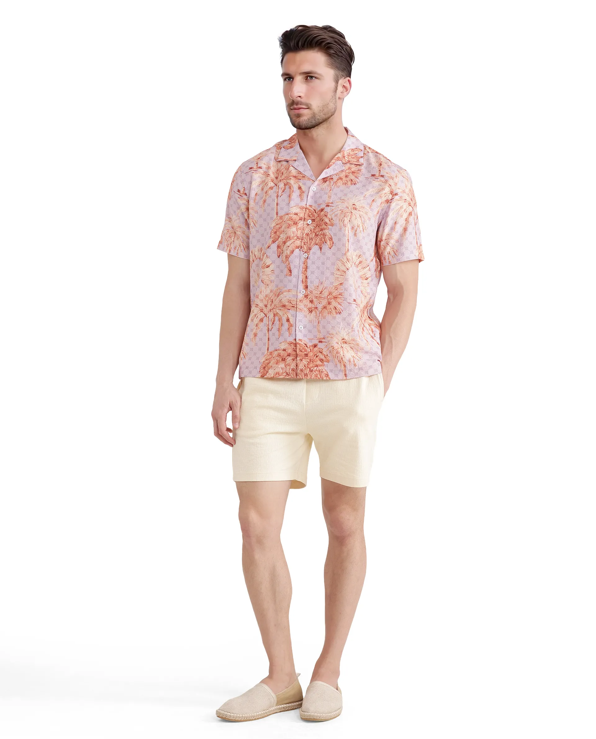Rare Rabbit Men's Gusy Pastel Purple Viscose Blend Monogram Print Boxy Fit Half Sleeve Cuban Collar Shirt - Image 8