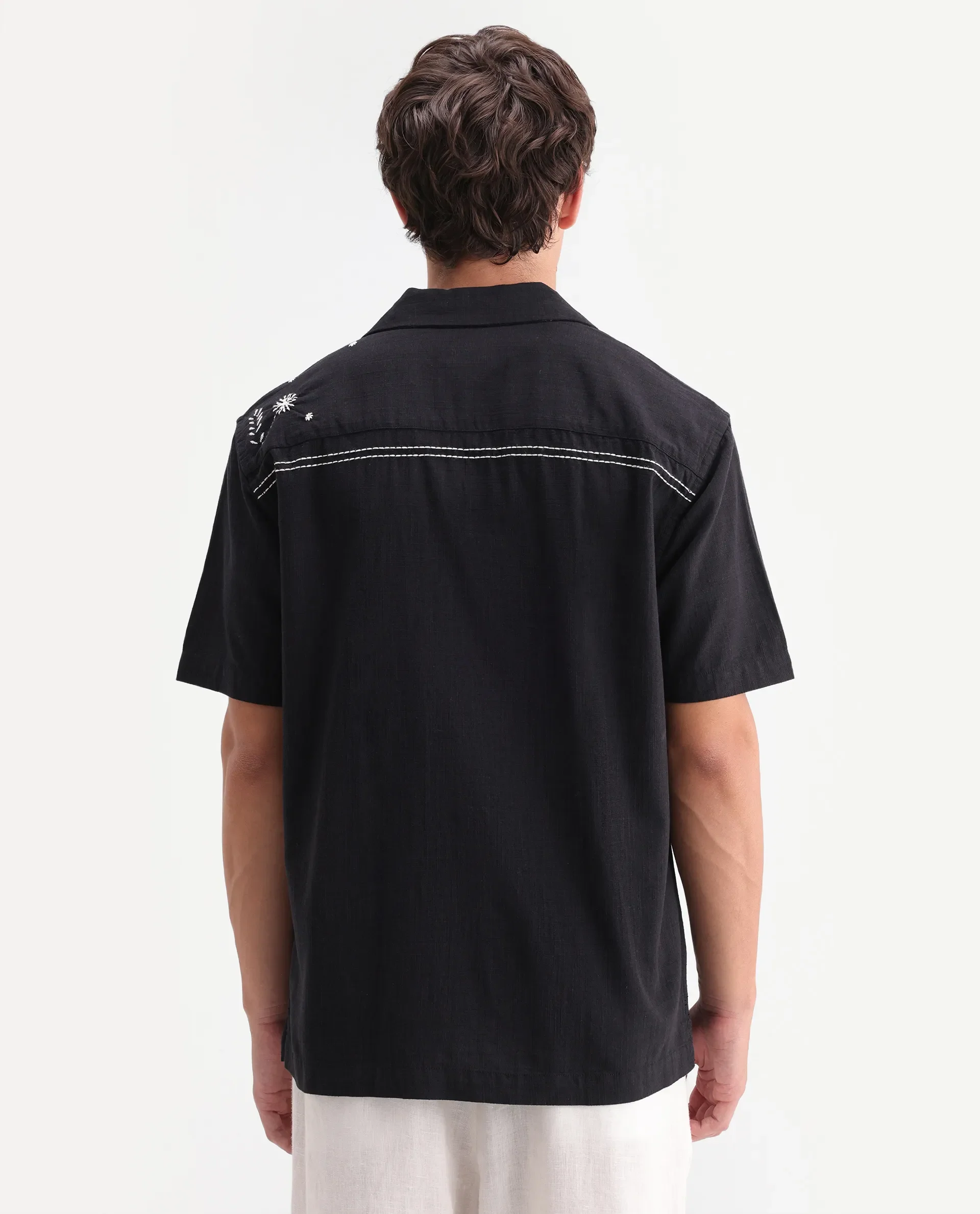 Rare Rabbit Men's Gwen 26 Black Cotton Blend Fabric Half Sleeve Cuban Collar Relaxed Fit Embroidered Shirt - Image 7