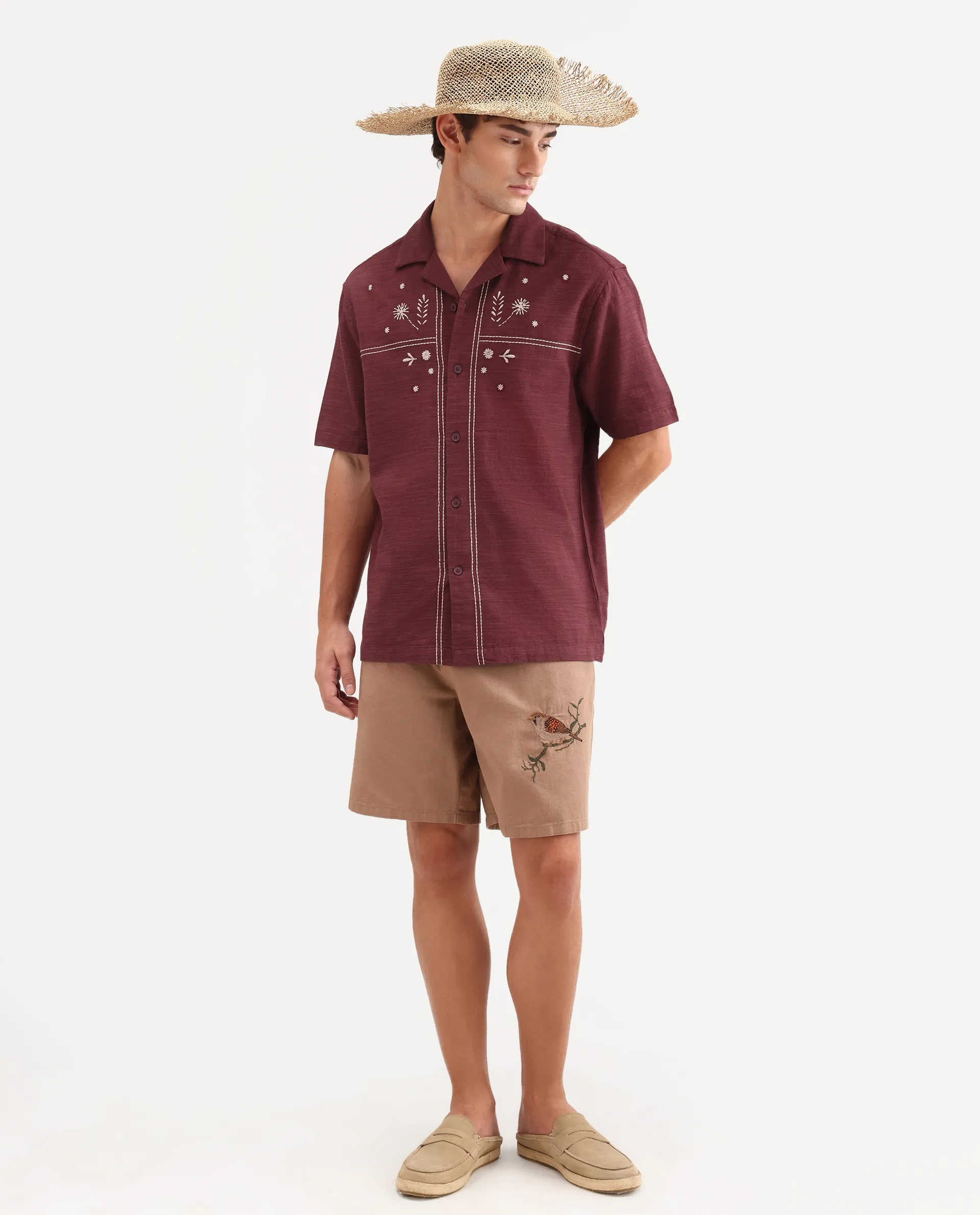 Rare Rabbit Men's Gwen 26 Red Cotton Blend Fabric Half Sleeve Cuban Collar Relaxed Fit Embroidered Shirt - Image 7