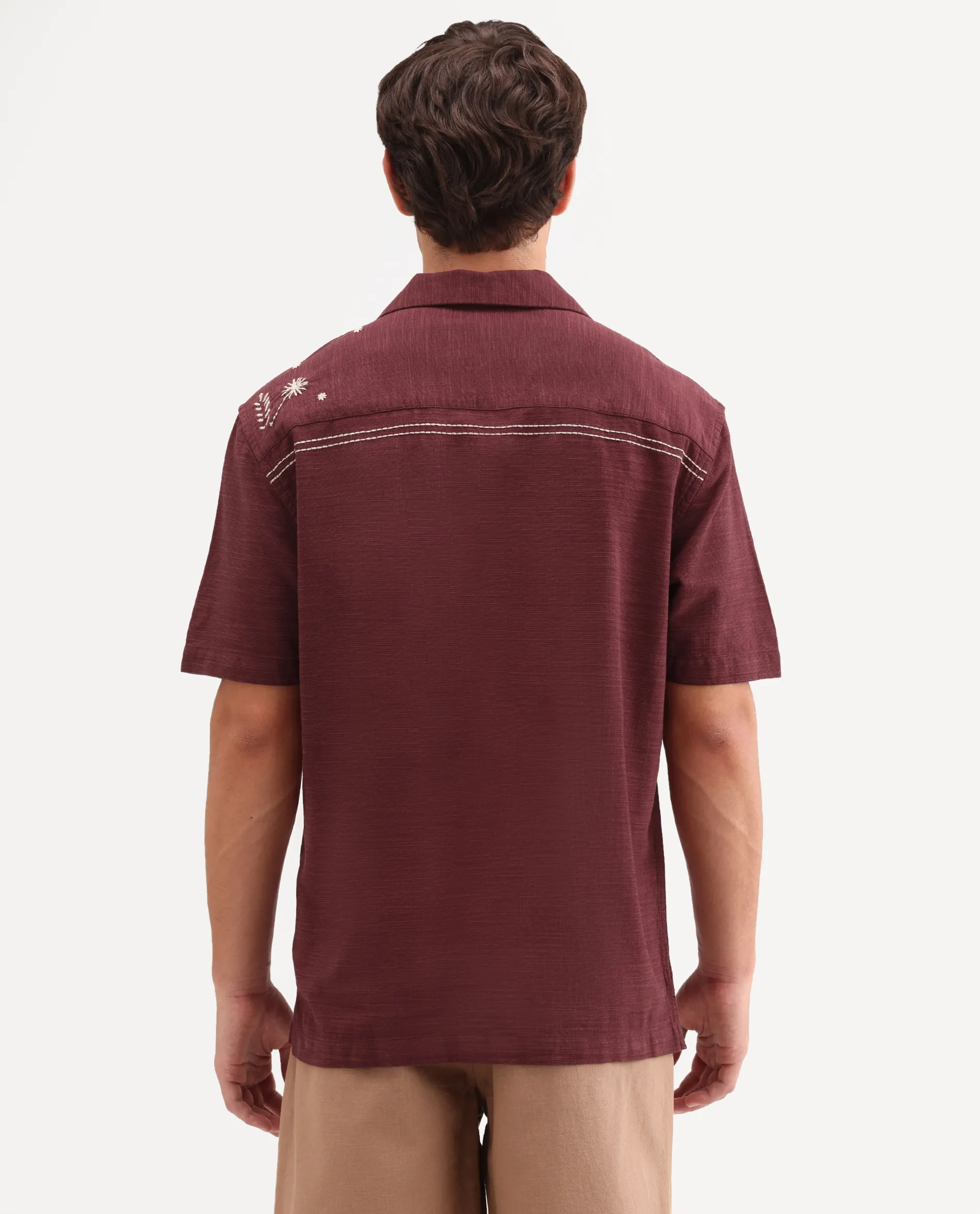 Rare Rabbit Men's Gwen 26 Red Cotton Blend Fabric Half Sleeve Cuban Collar Relaxed Fit Embroidered Shirt - Image 8