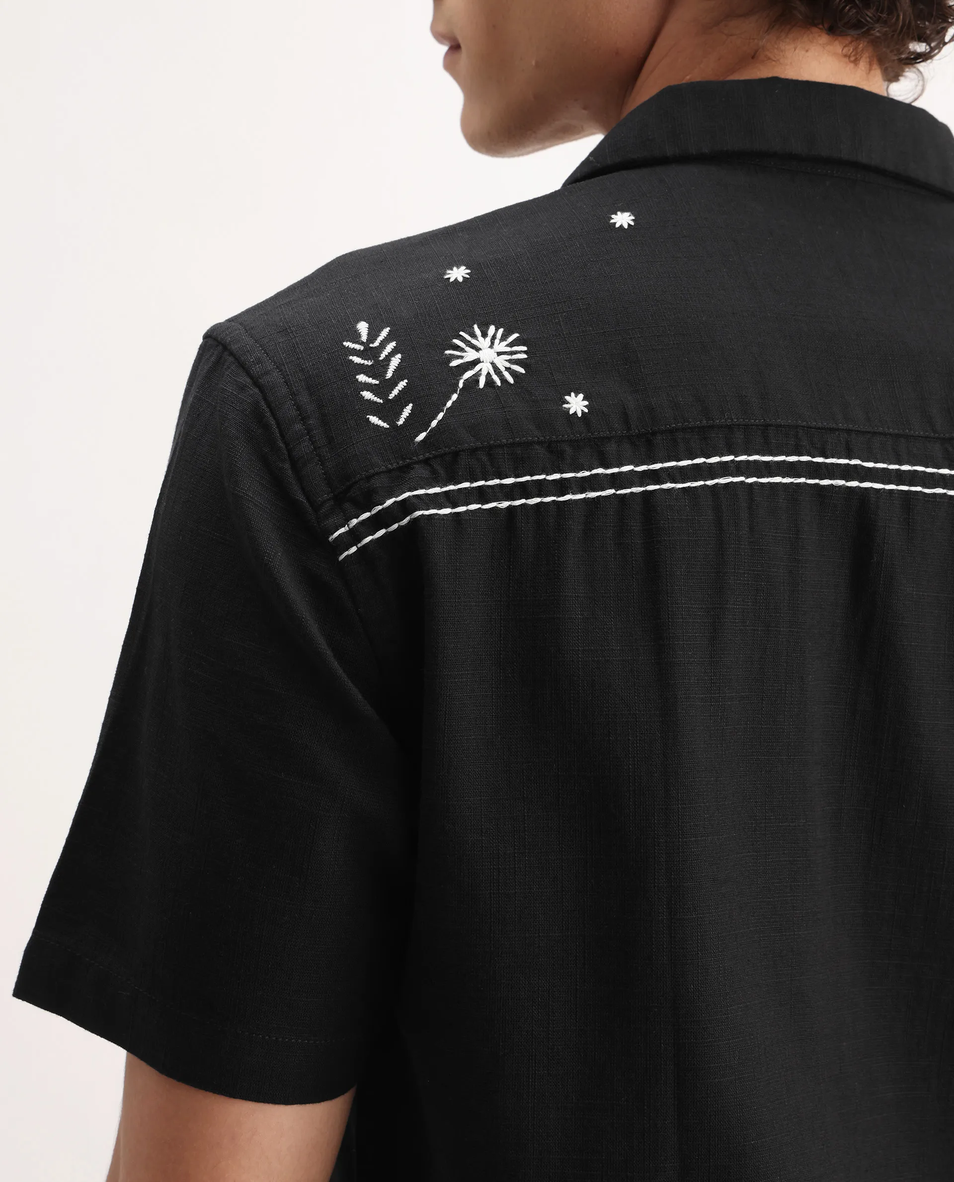 Rare Rabbit Men's Gwen Black Viscose Embroidered Boxy Fit Half Sleeve Cuban Collar Shirt - Image 6