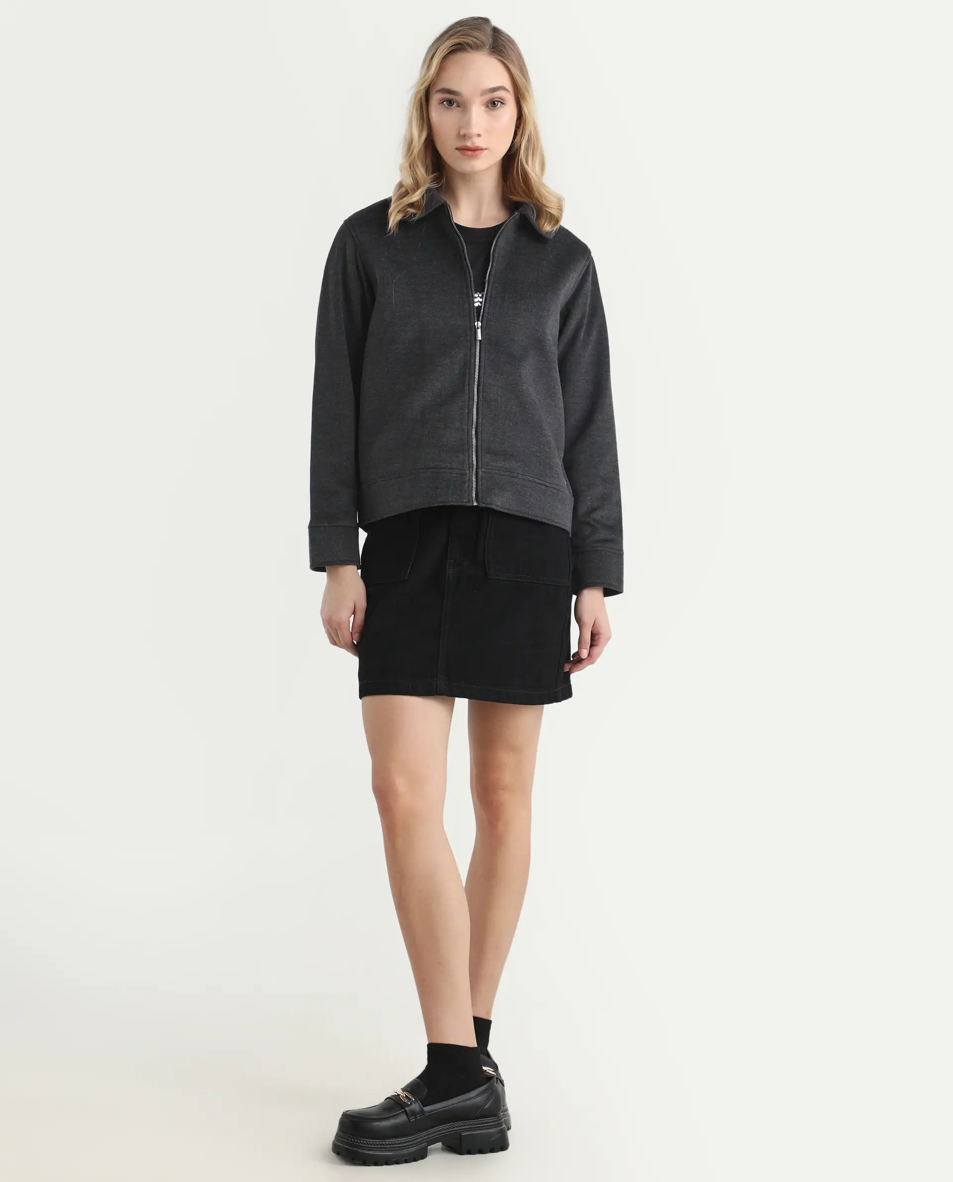 Rareism Women's Gympie Black Spread Collar Plain Cuffed Sleeve Regular Fit Jacket - Image 2