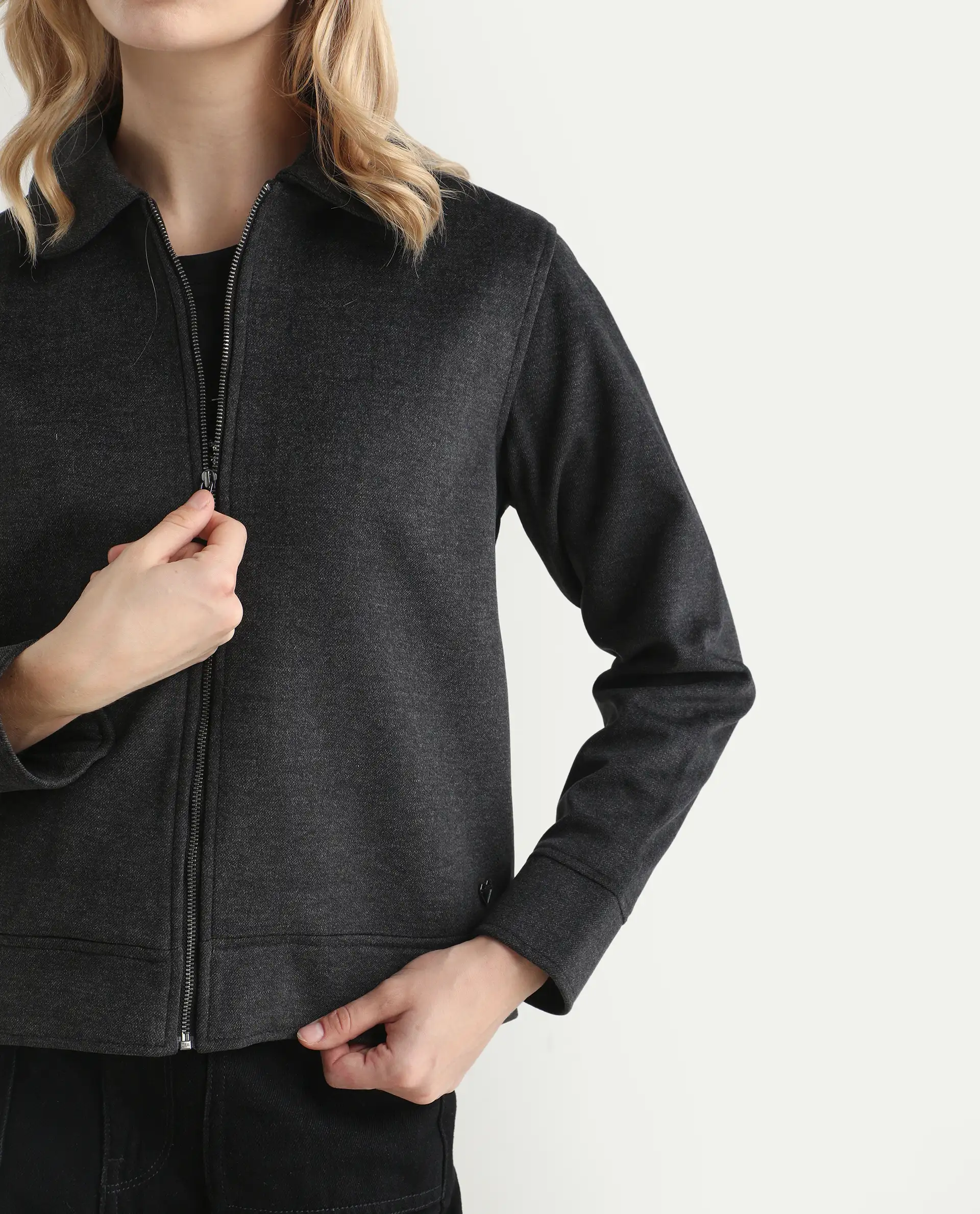 Rareism Women's Gympie Black Spread Collar Plain Cuffed Sleeve Regular Fit Jacket - Image 3