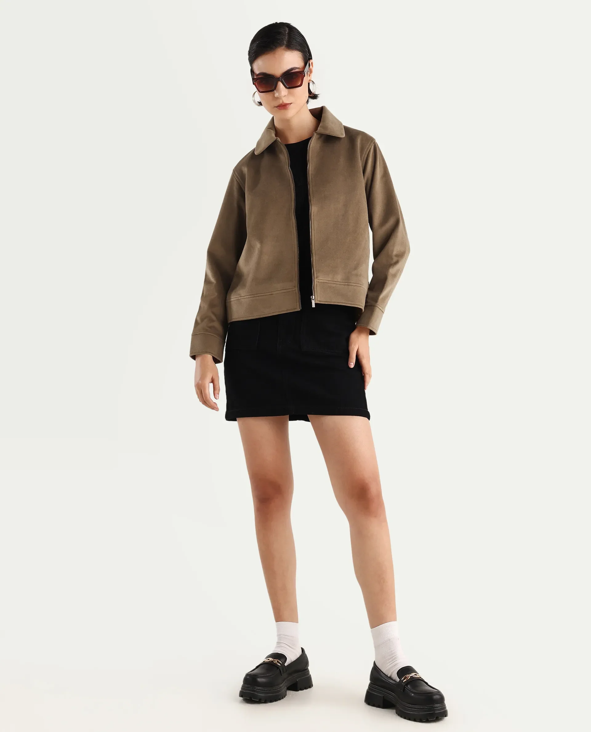 Rareism Women's Gympie Dark Tan Tweed Spread Collar Plain Cuffed Sleeve Regular Fit Jacket - Image 2