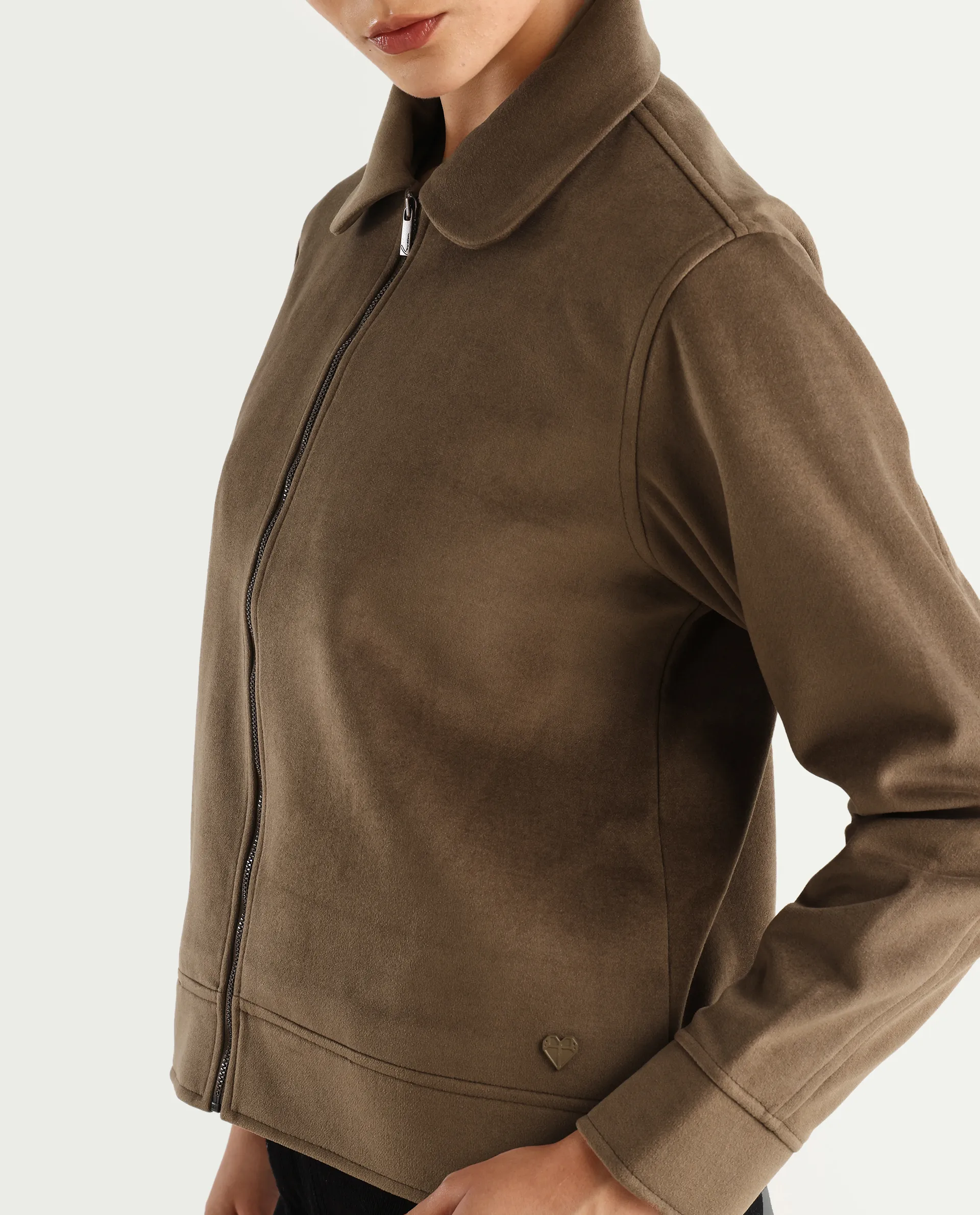 Rareism Women's Gympie Dark Tan Tweed Spread Collar Plain Cuffed Sleeve Regular Fit Jacket - Image 4