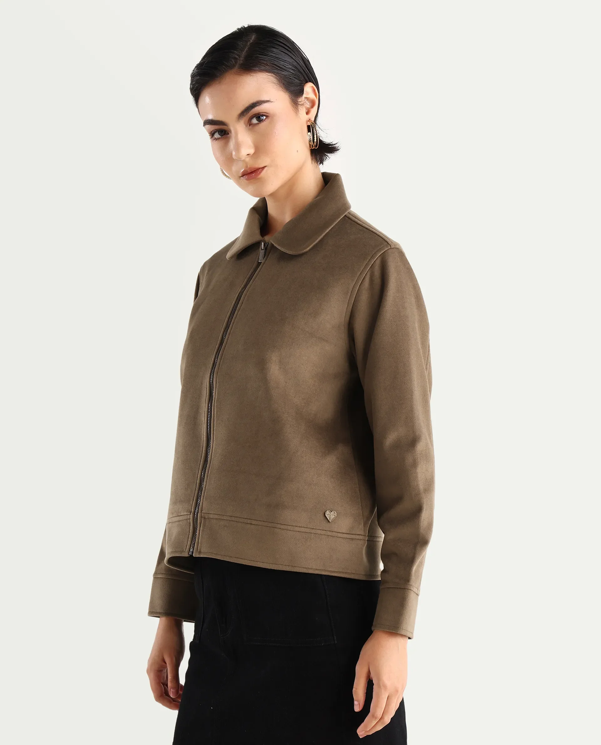 Rareism Women's Gympie Dark Tan Tweed Spread Collar Plain Cuffed Sleeve Regular Fit Jacket - Image 5