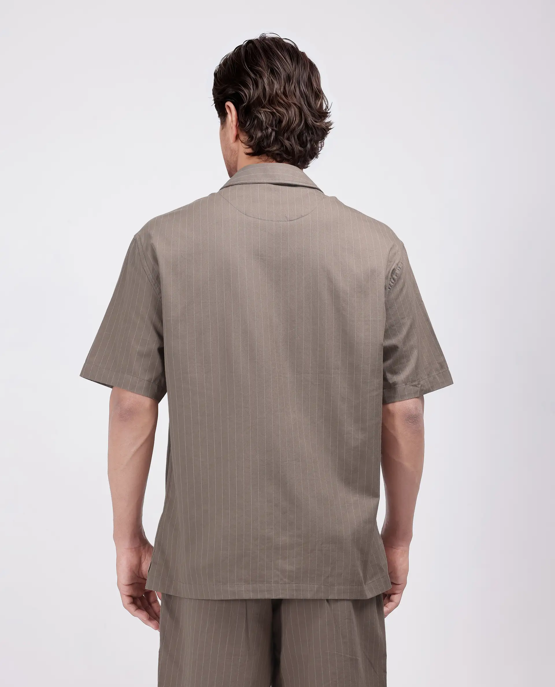 Rare Rabbit Men's Haba Dusky Beige Cotton Blend Striped Print Boxy Fit Half Sleeve Cuban Collar Shirt - Image 4