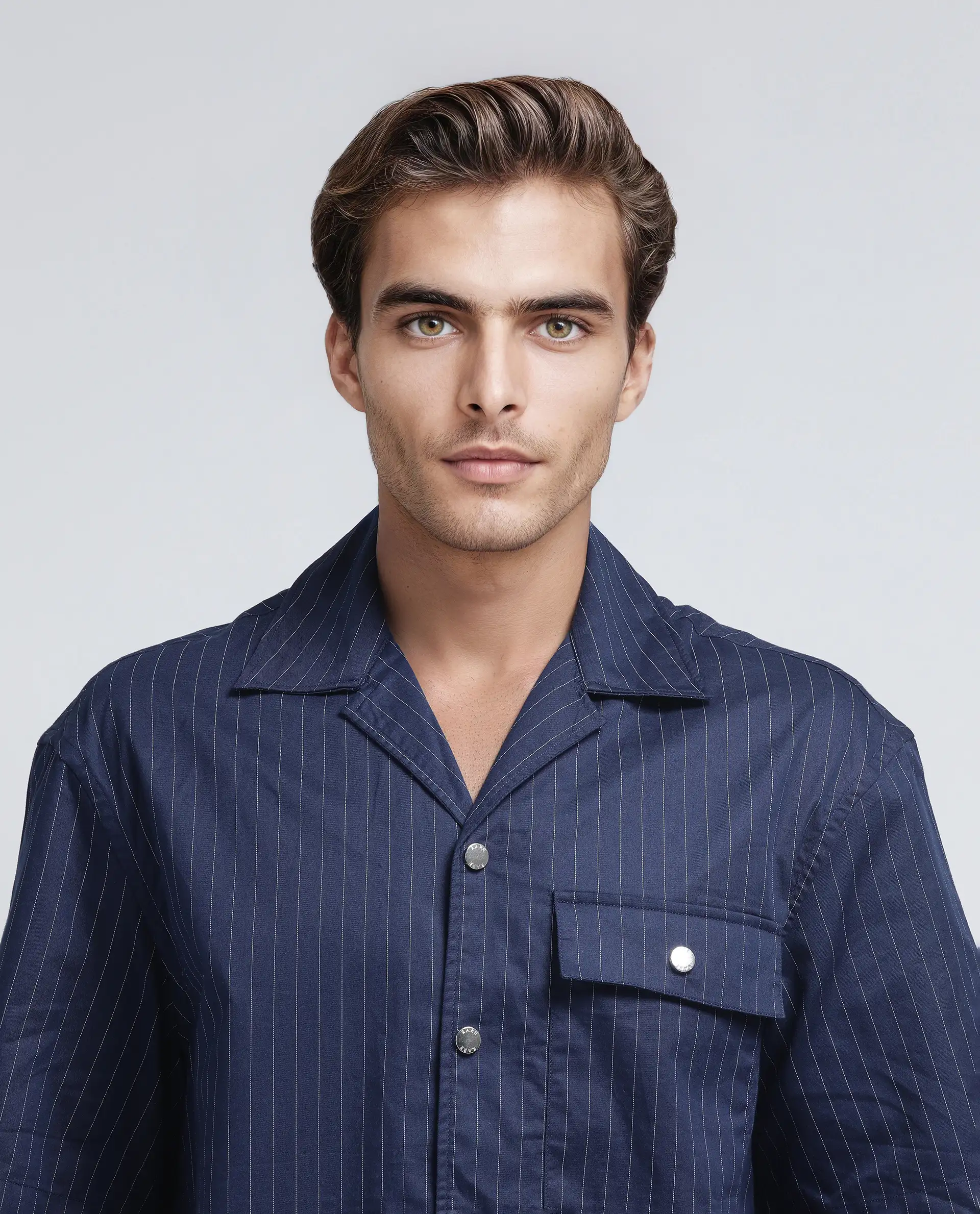 Rare Rabbit Men's Haba Navy Cotton Blend Striped Print Boxy Fit Half Sleeve Cuban Collar Shirt - Image 5