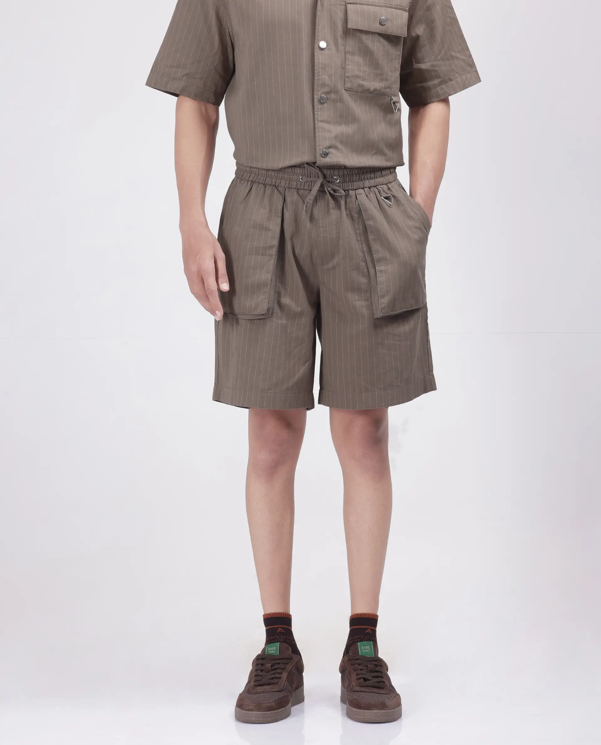 Rare Rabbit Men's Habar Beige Cotton Striped Print Oversized Fit Shorts - Image 2
