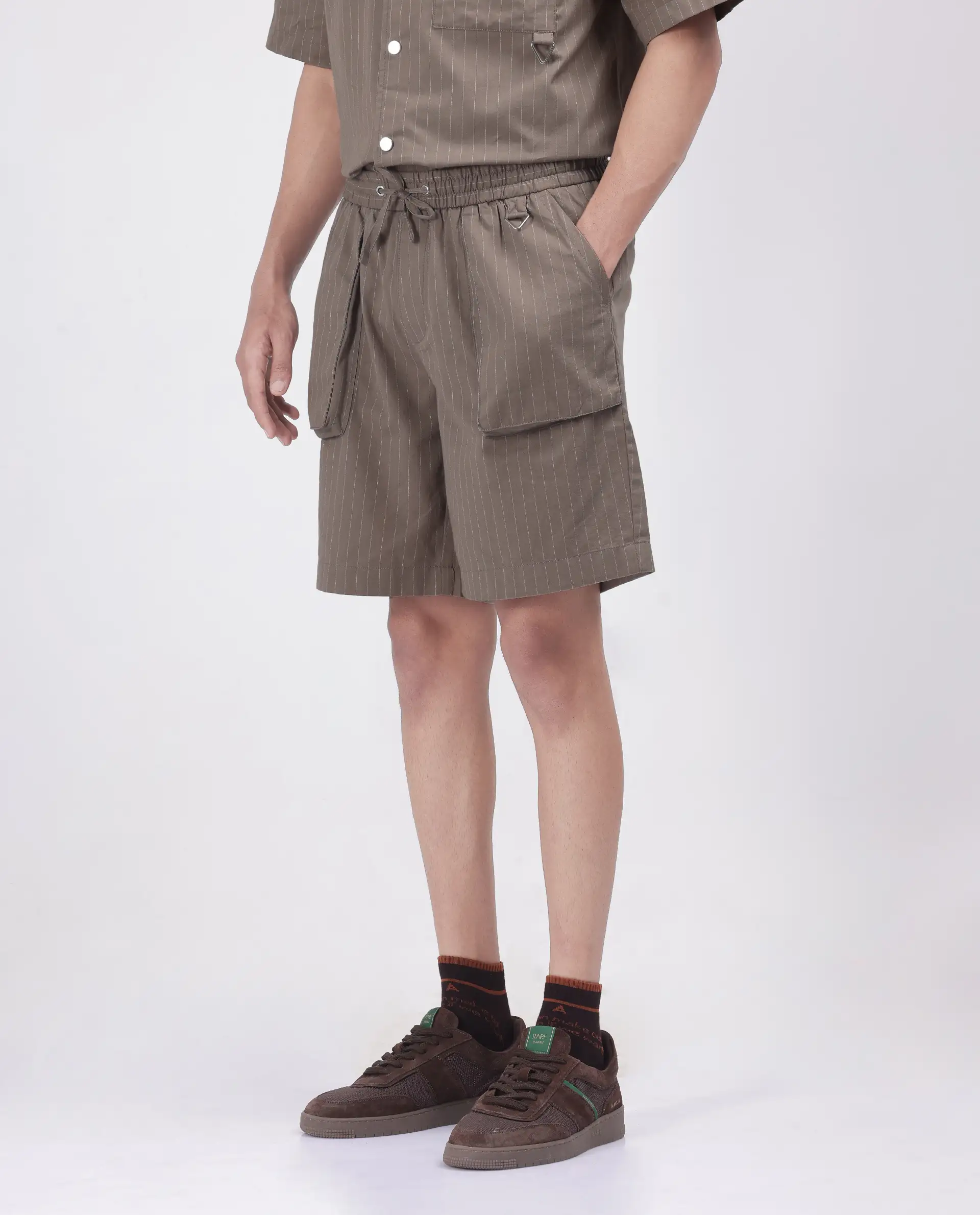 Rare Rabbit Men's Habar Beige Cotton Striped Print Oversized Fit Shorts - Image 5