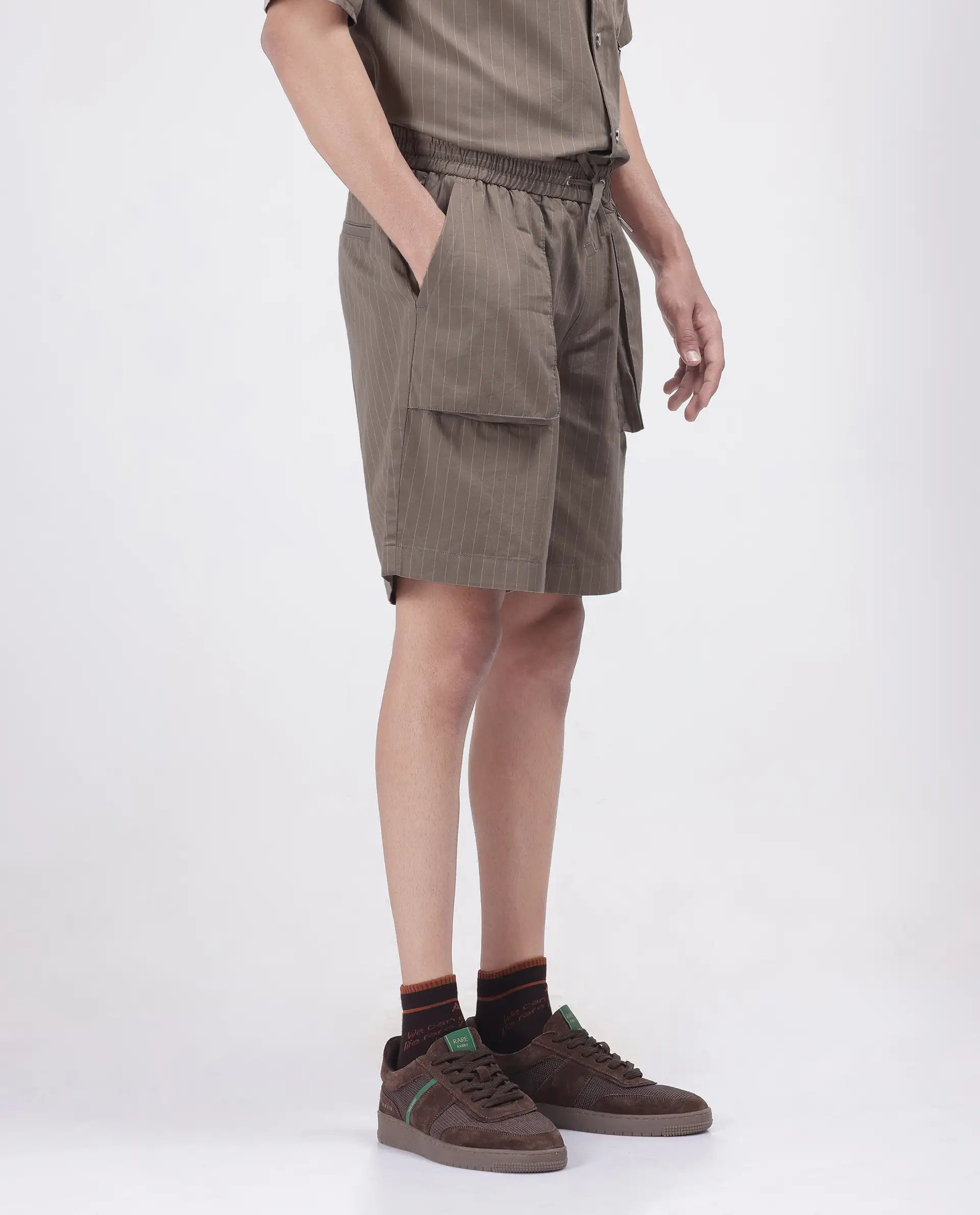 Rare Rabbit Men's Habar Beige Cotton Striped Print Oversized Fit Shorts - Image 6