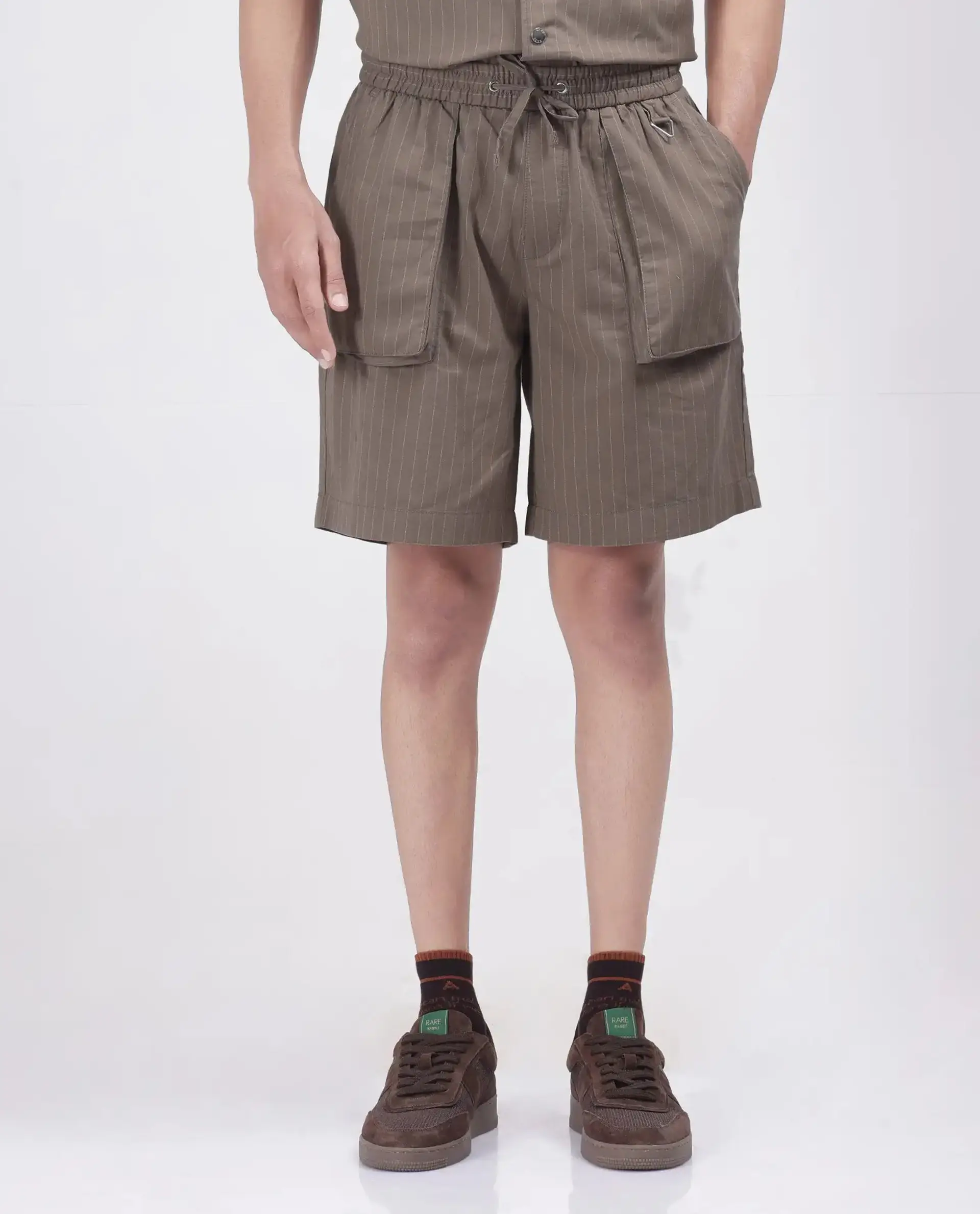 Rare Rabbit Men's Habar Beige Cotton Striped Print Oversized Fit Shorts - Image 9