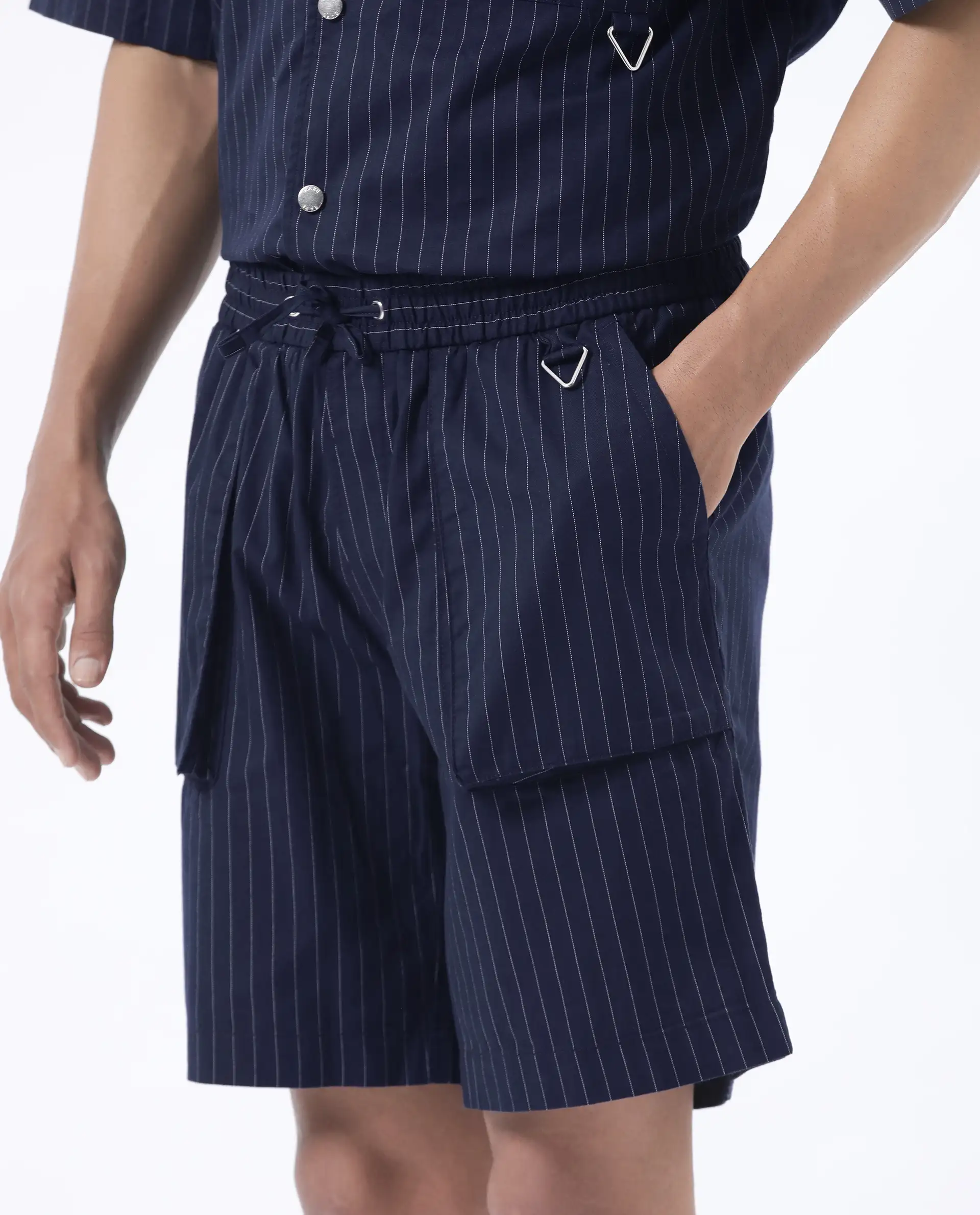 Rare Rabbit Men's Habar Navy Cotton Striped Print Oversized Fit Shorts - Image 5