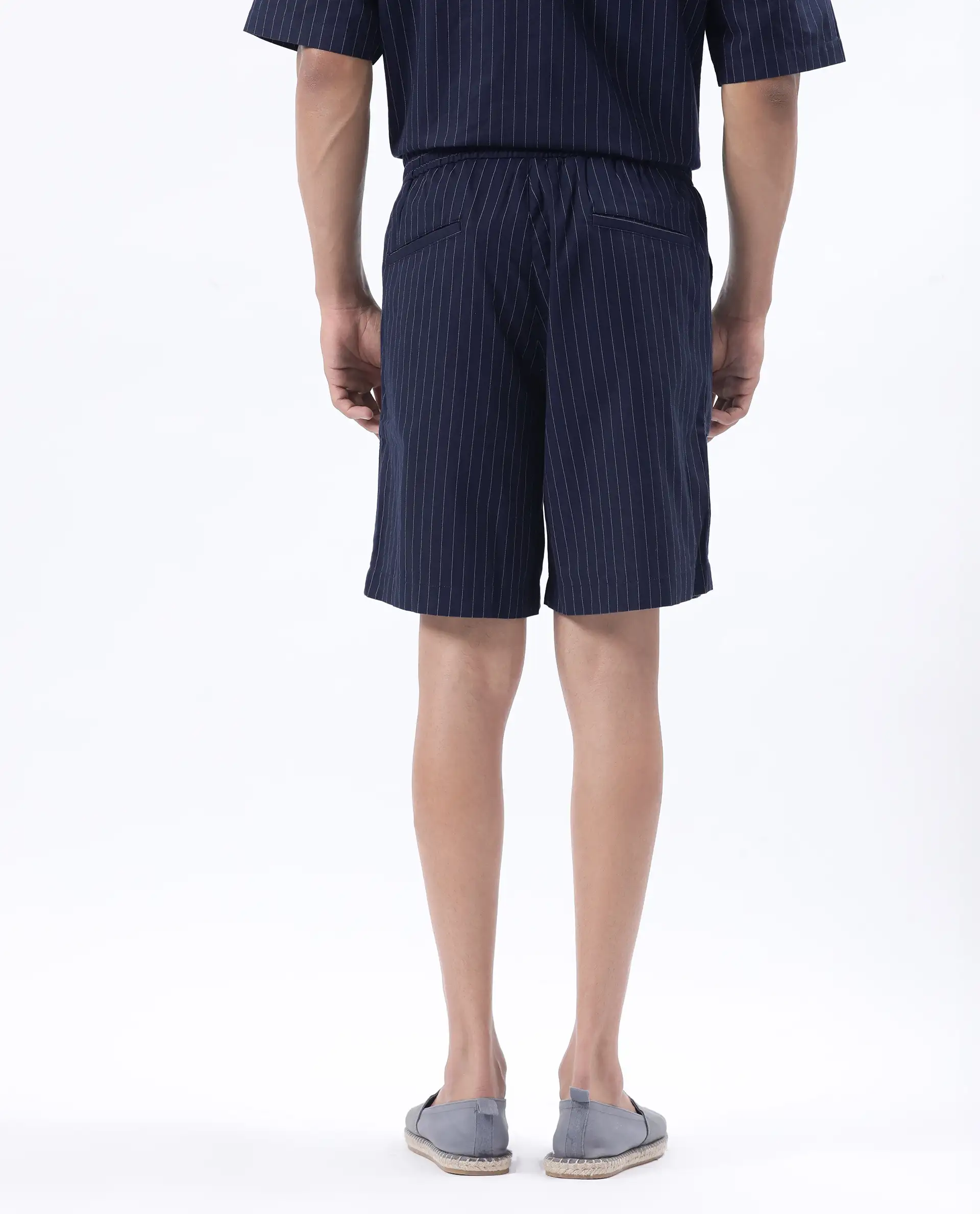Rare Rabbit Men's Habar Navy Cotton Striped Print Oversized Fit Shorts - Image 6