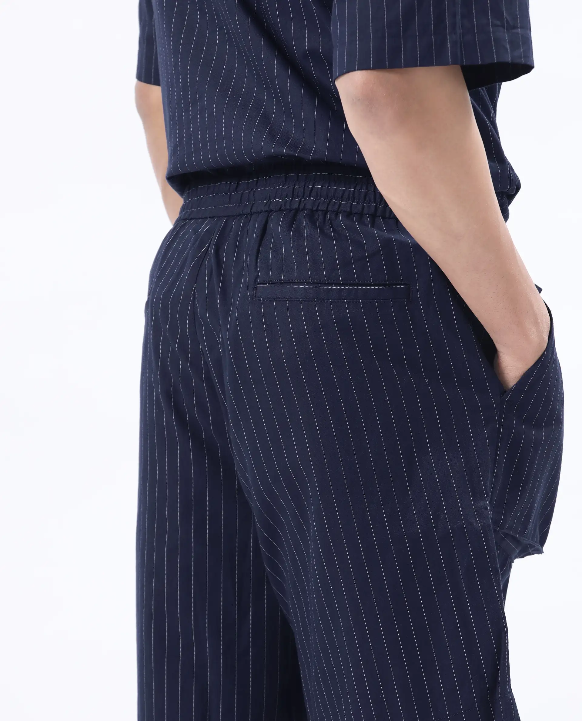 Rare Rabbit Men's Habar Navy Cotton Striped Print Oversized Fit Shorts - Image 7