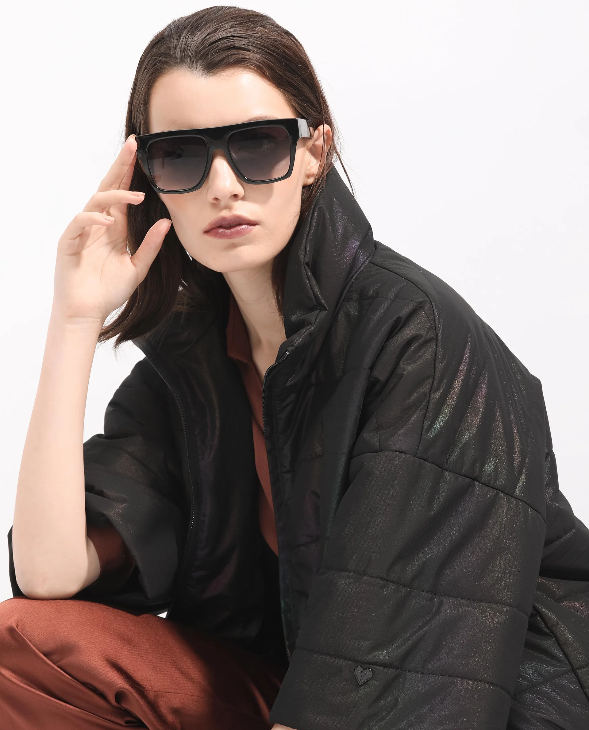 Rareism Women's Habit Black Polyester High Neck Plain Bell Sleeve Regular Fit Jacket - Image 8